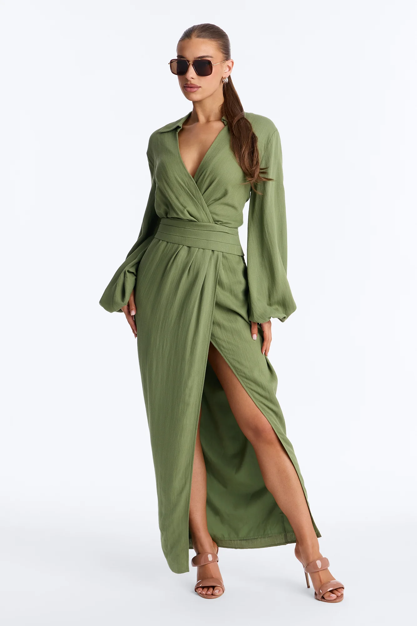 Tiana Shirt Maxi Dress - Olive