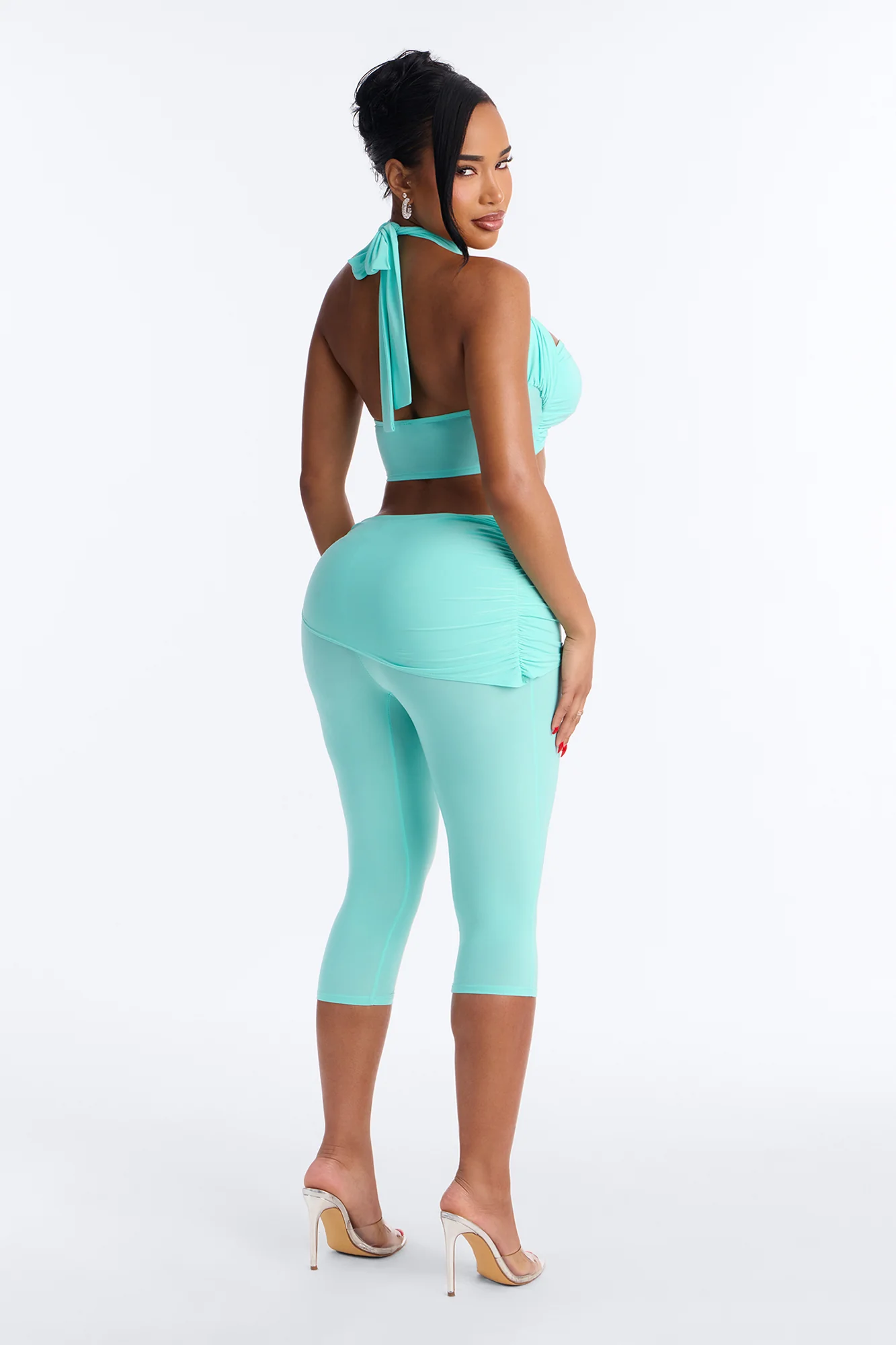Tidal Twist Halter Capri Set - Aqua - Image 4