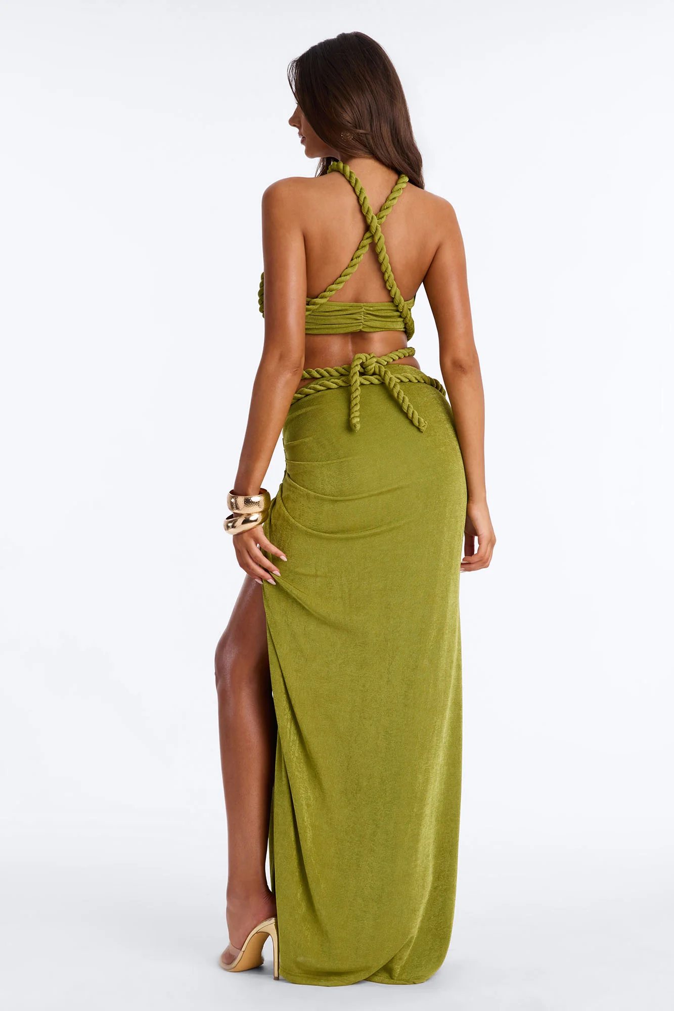 Tied To You Maxi Skirt Set - Chartreuse - Image 4