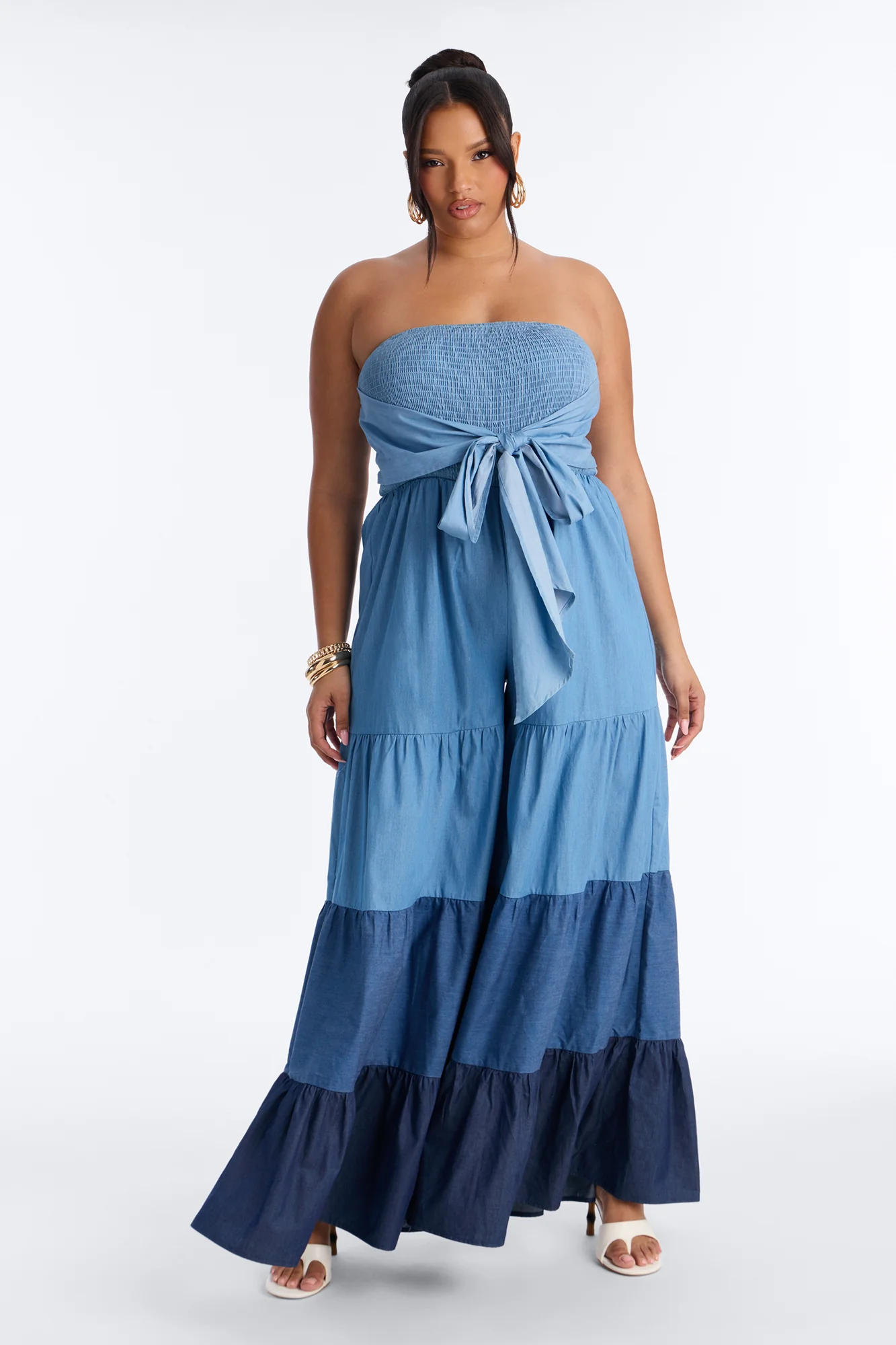 Tier Me Out Wide Leg Jumpsuit - Denim - Image 5