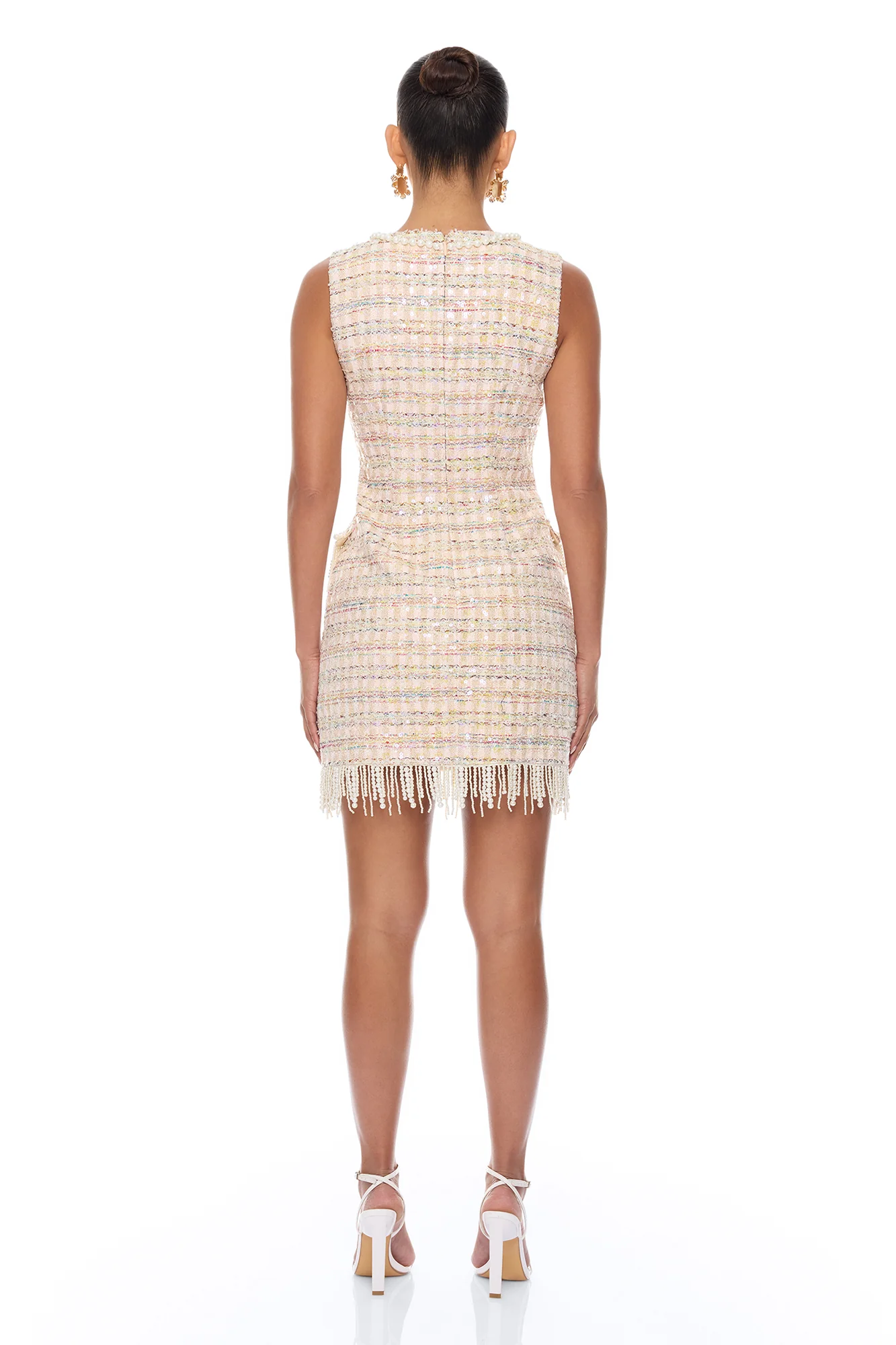 Tiffani Pearl Fringe Tweed Mini Dress - Pink/combo - Image 4