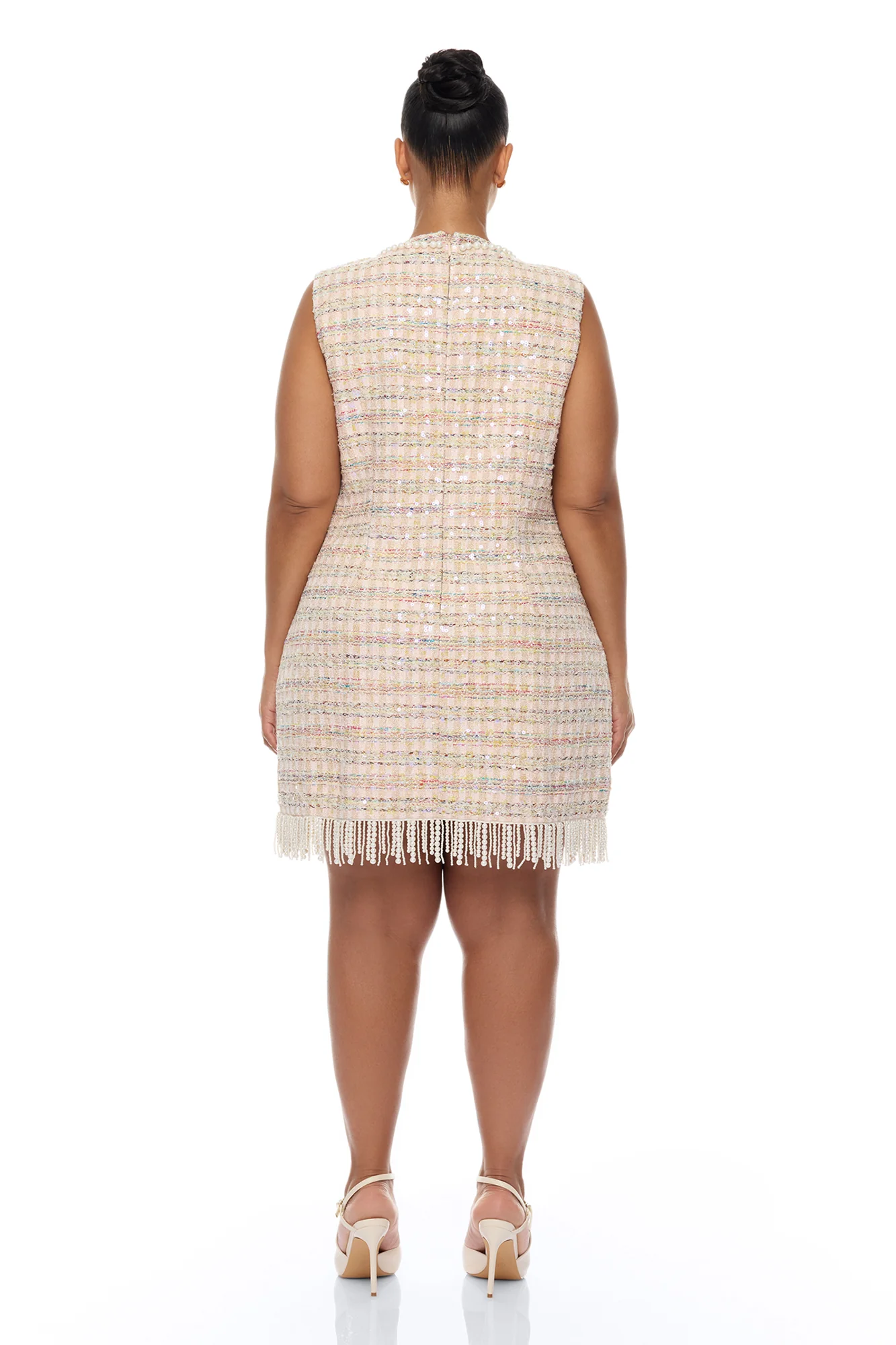 Tiffani Pearl Fringe Tweed Mini Dress - Pink/combo - Image 8