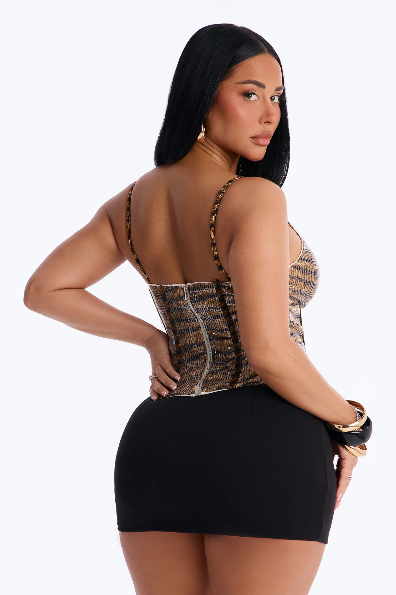 Tiger Heat Sequin Corset Tank Top - Brown/combo - Image 4