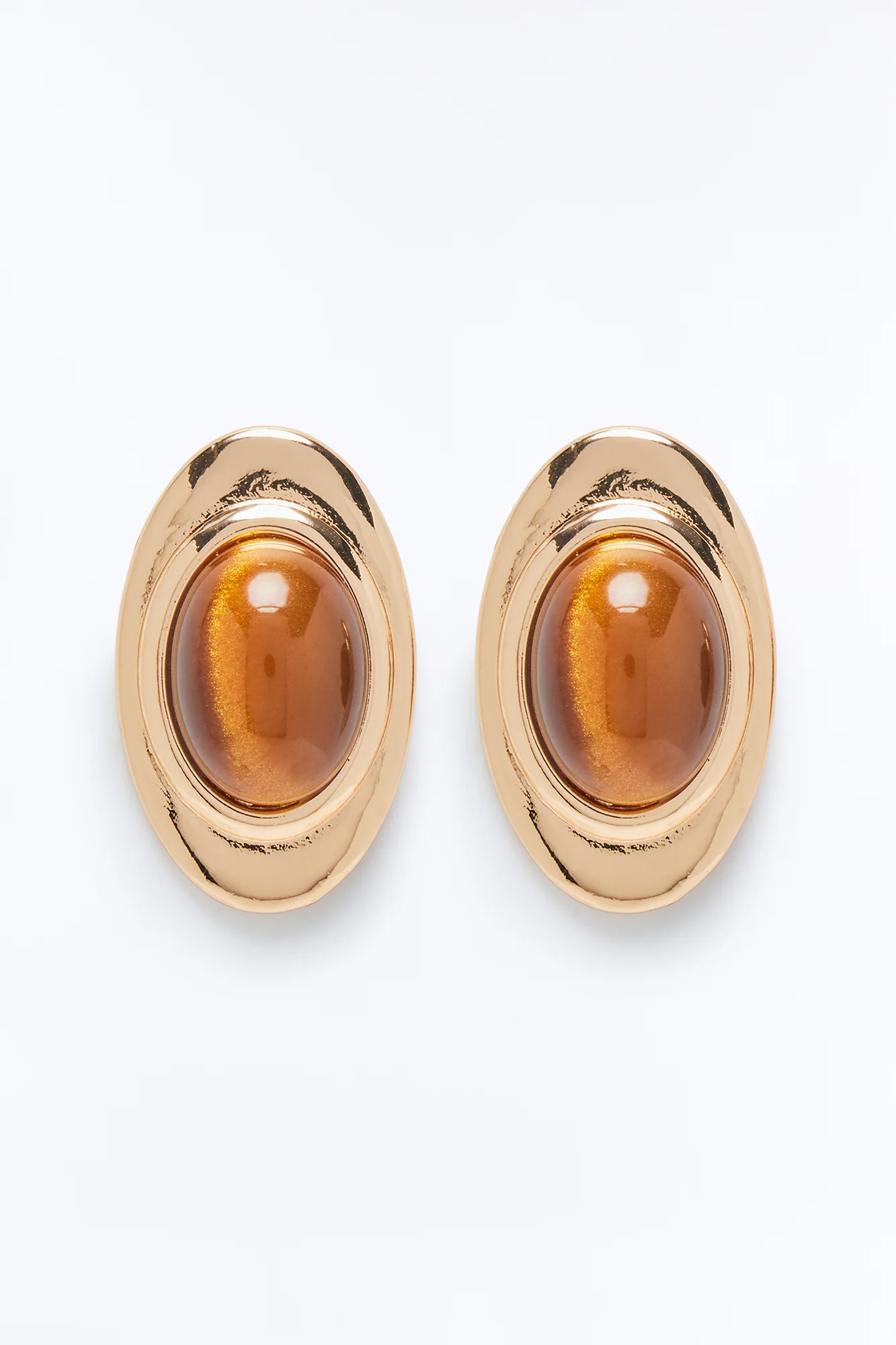 Tiger's Eye Stud Earrings - Gold/Brown - Image 3