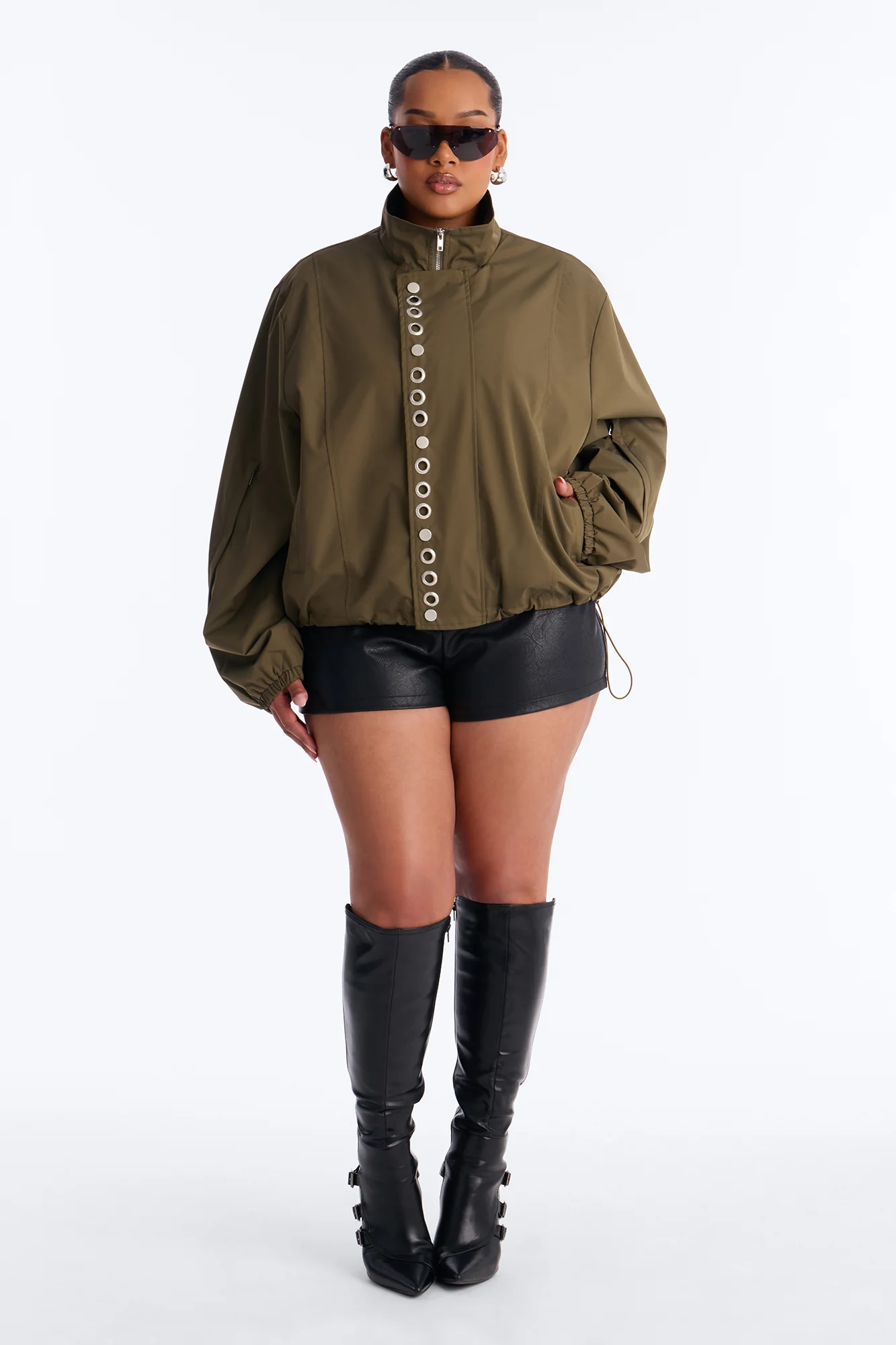Time To Chill Funnel Neck Bomber Jacket - Olive - Image 5