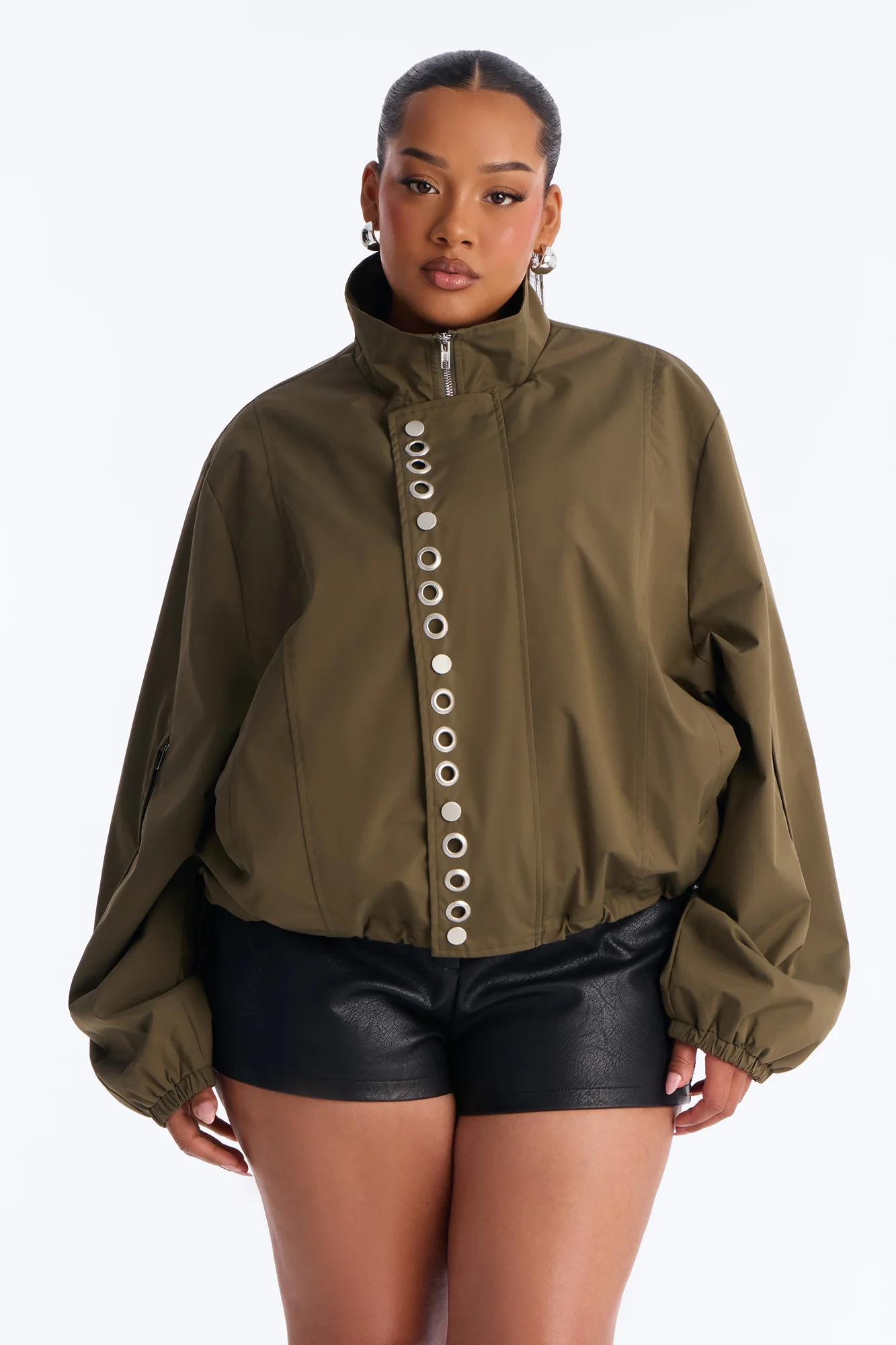Time To Chill Funnel Neck Bomber Jacket - Olive - Image 6