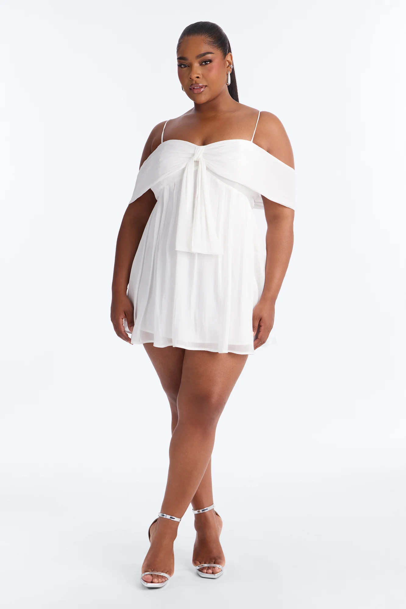 Timeless Pleated Organza Mini Dress - White - Image 5