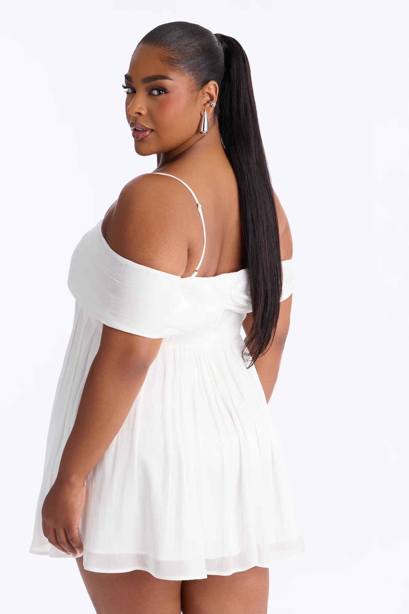 Timeless Pleated Organza Mini Dress - White - Image 8