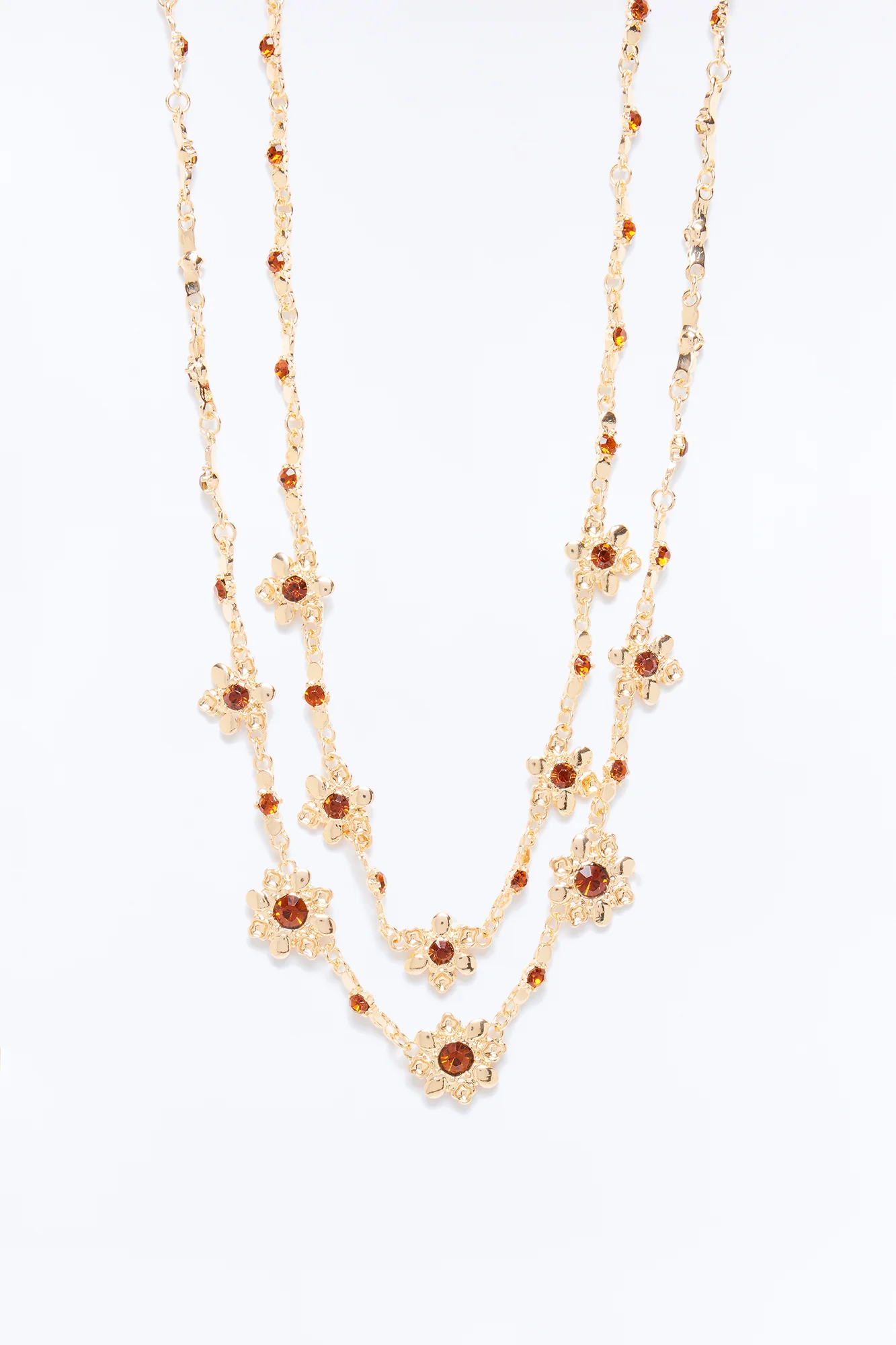 Tiny Treasures Rhinestone Layered Necklace - Gold/Brown - Image 3