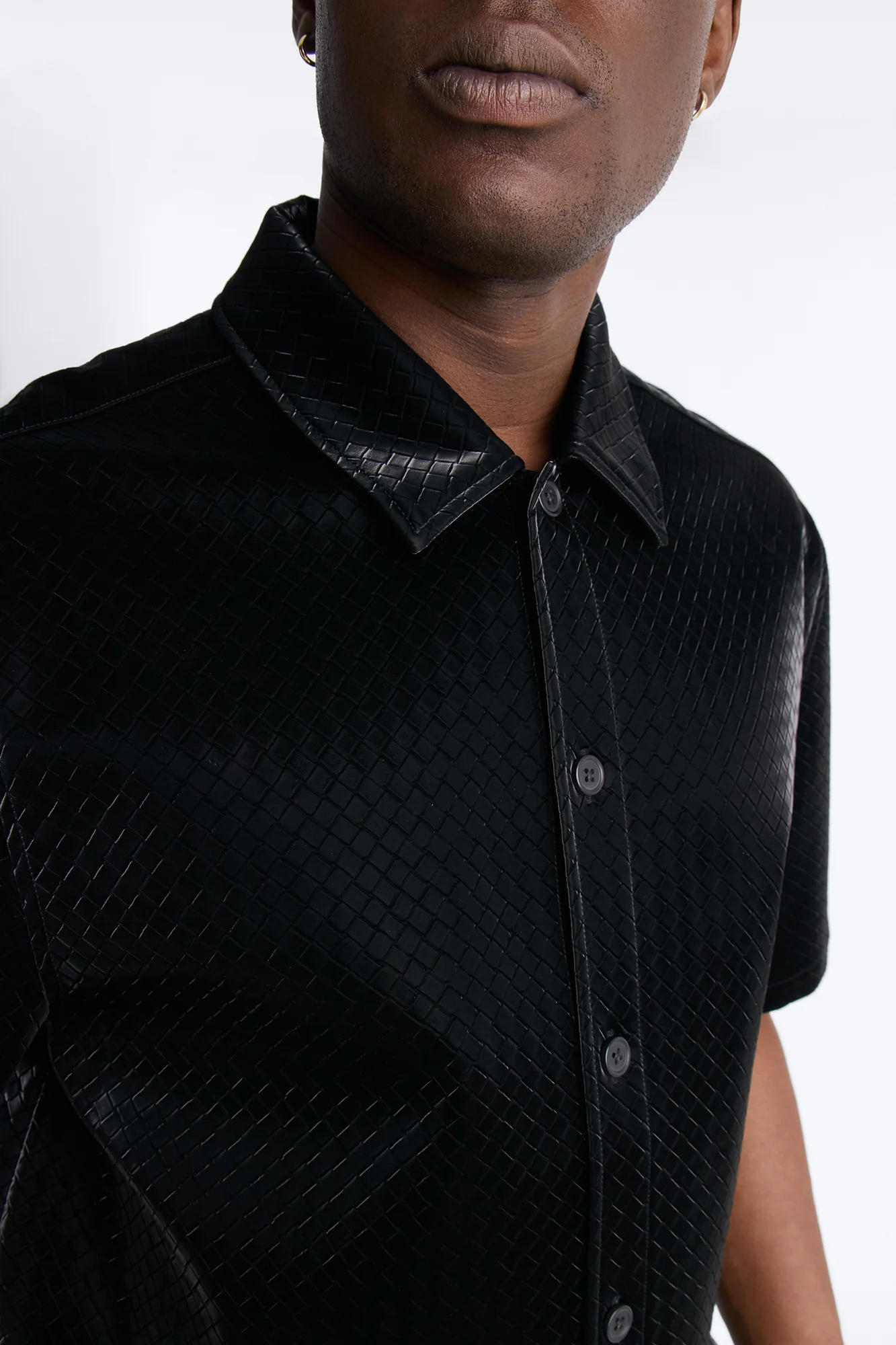 Tisse Textured Faux Leather Button Up Shirt - Black - Image 3