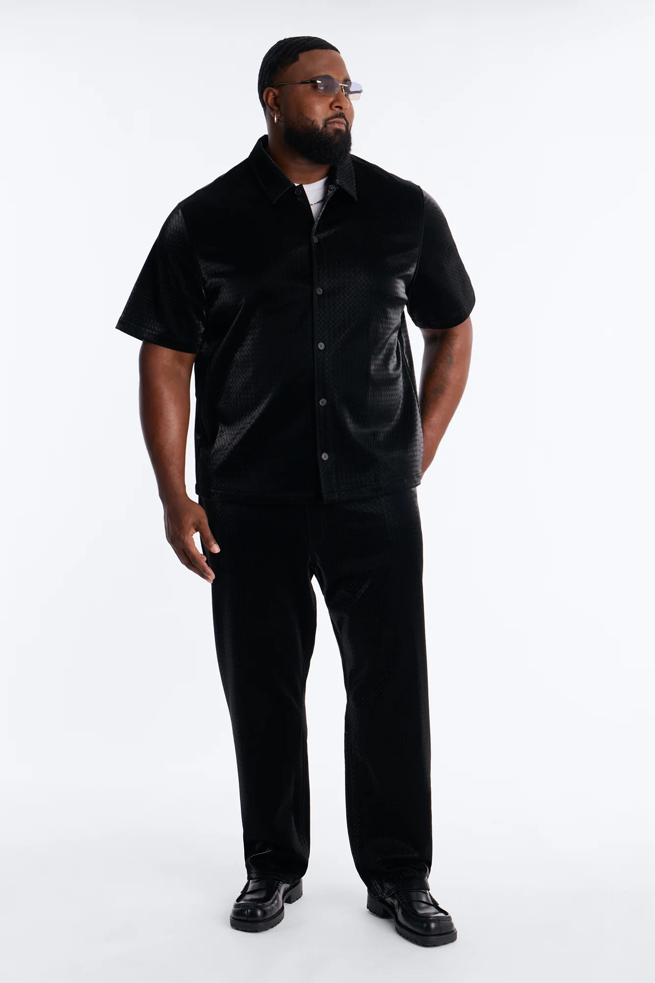 Tisse Textured Faux Leather Button Up Shirt - Black - Image 7