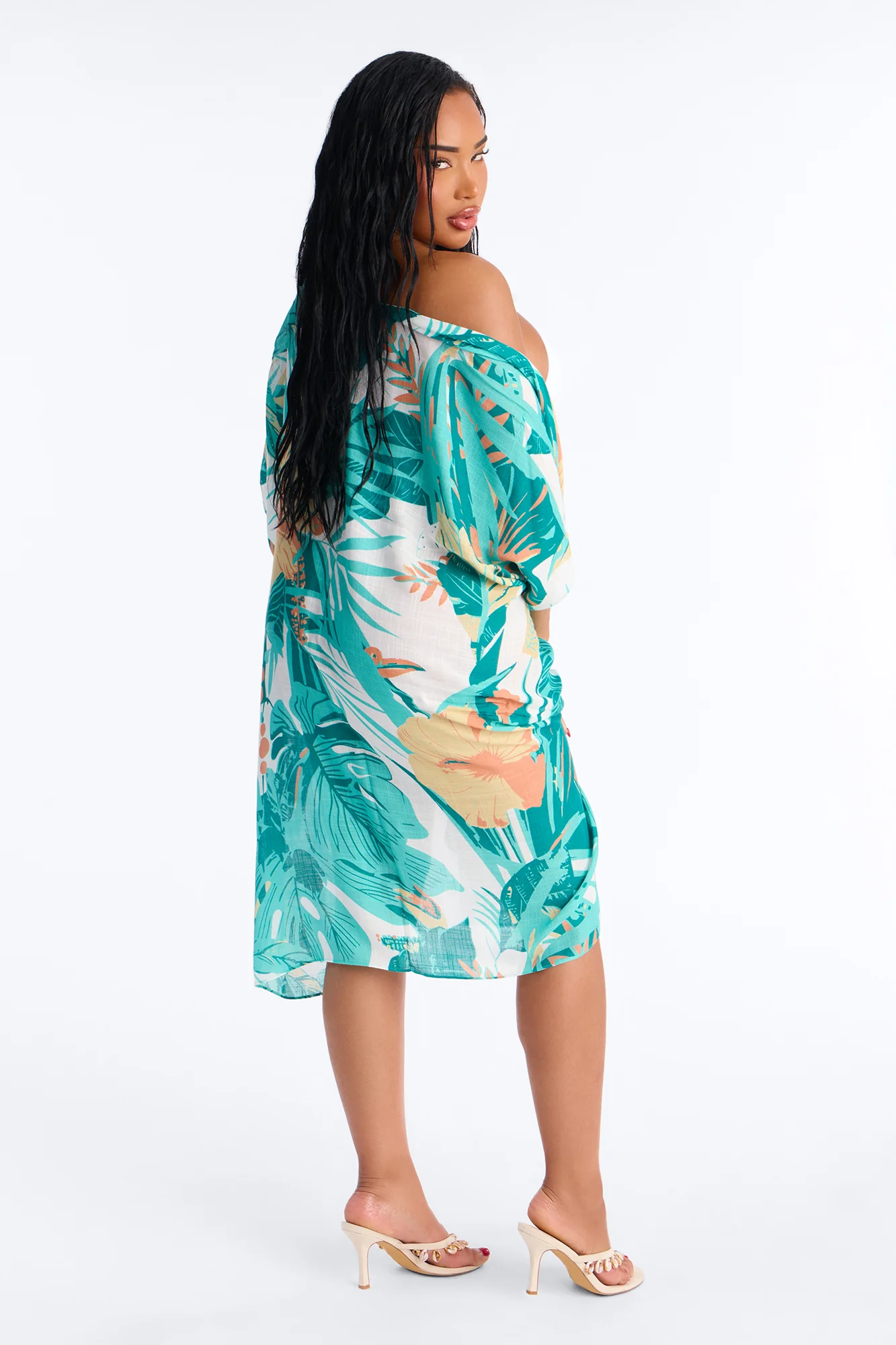 To Go Down The Shore Hibiscus Swim Cover Up Kaftan - Green/combo - Image 4