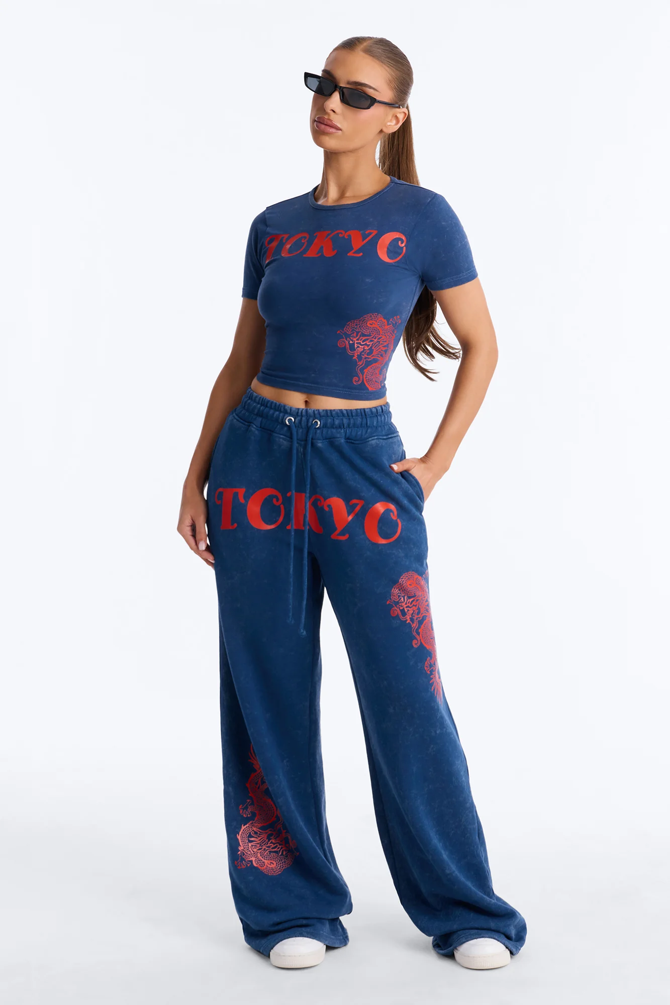 Tokyo Fleece Wide Leg Pant Set - Blue