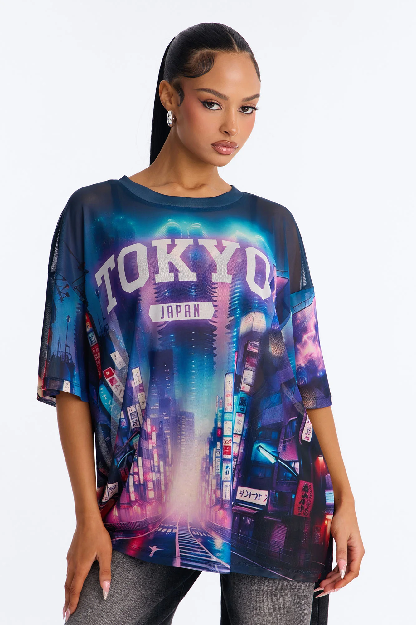 Tokyo Japan Mesh Tee - Navy/combo