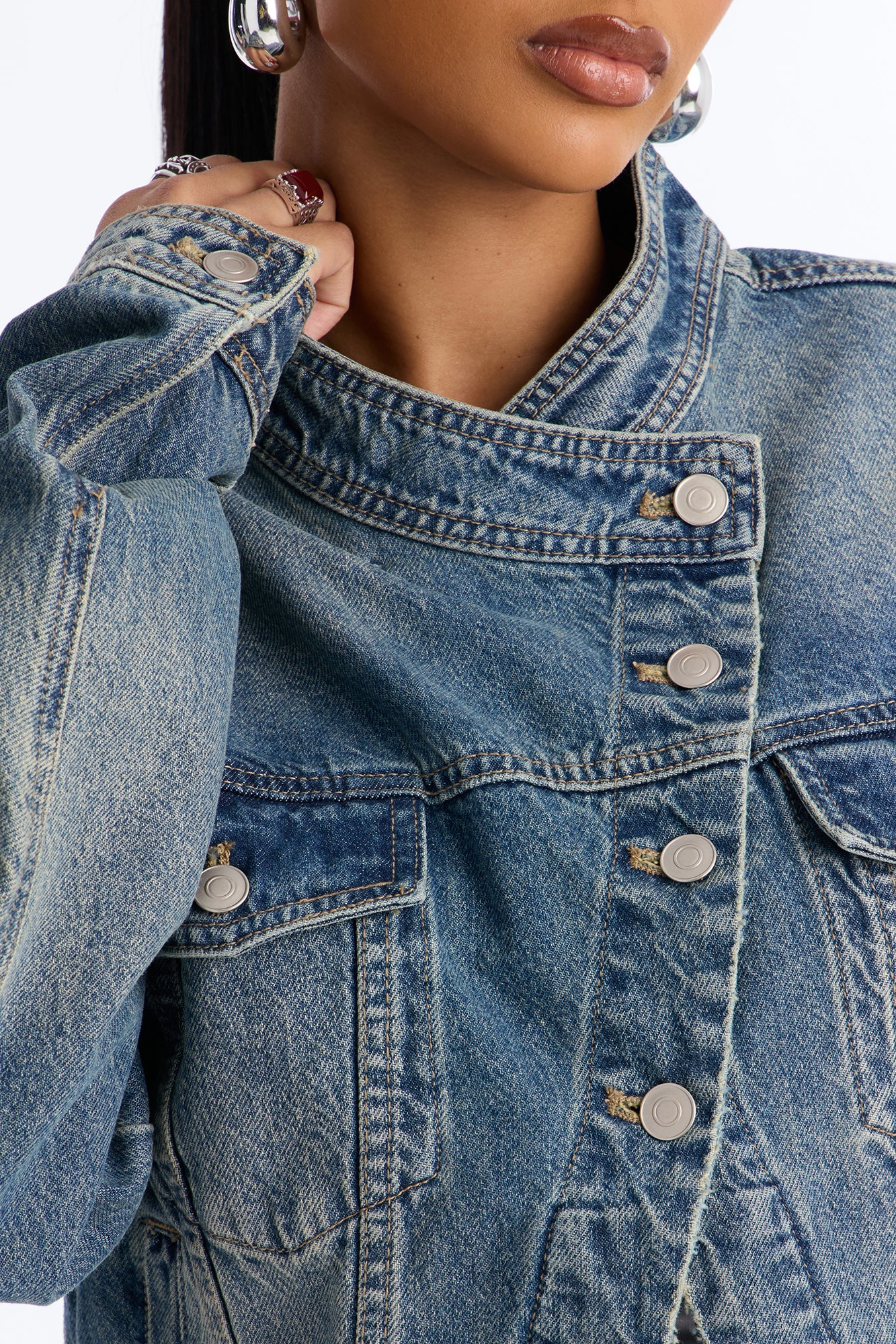 Toledo Crossover Denim Trucker Jacket - Medium Wash - Image 3