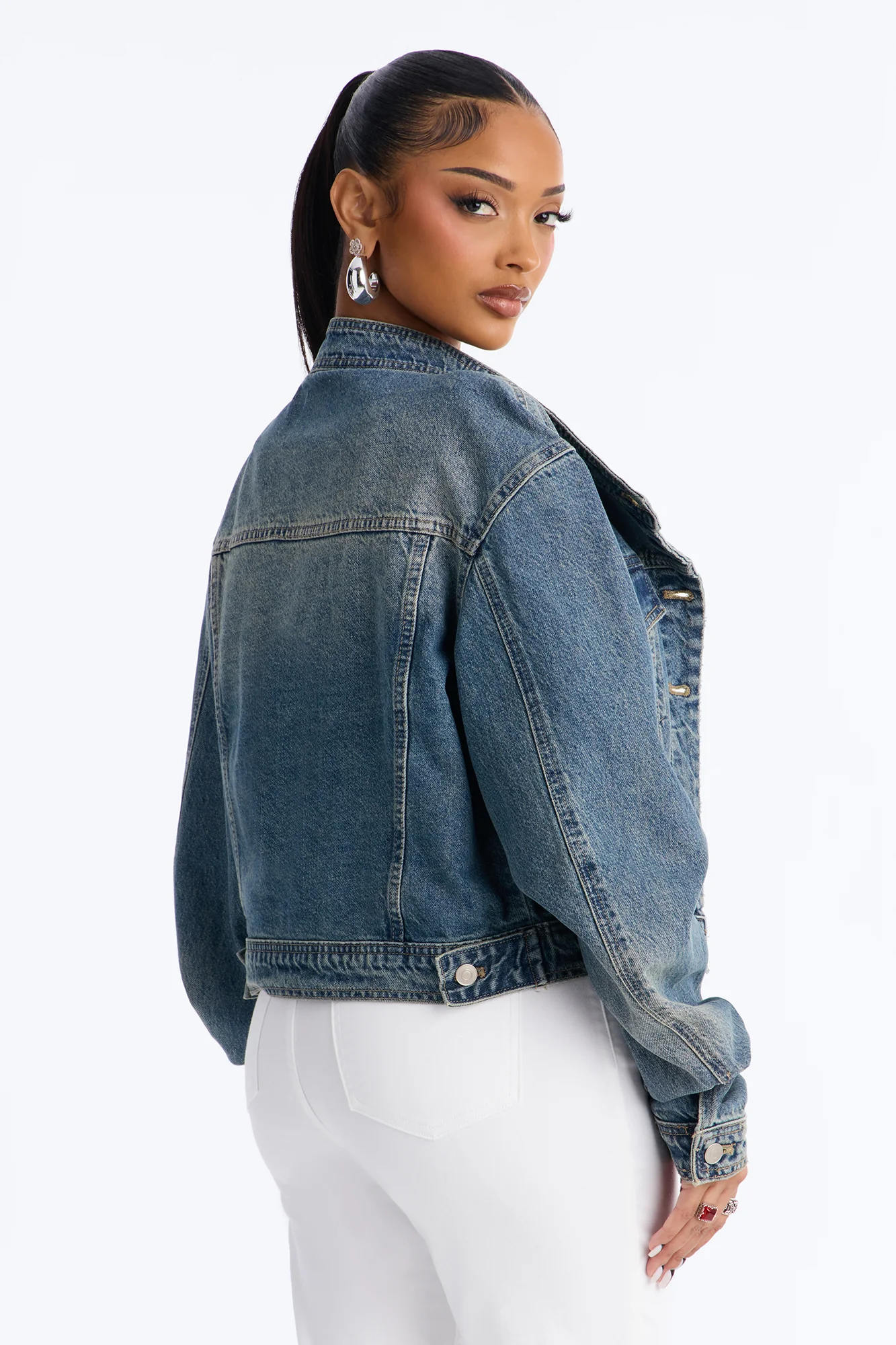 Toledo Crossover Denim Trucker Jacket - Medium Wash - Image 5