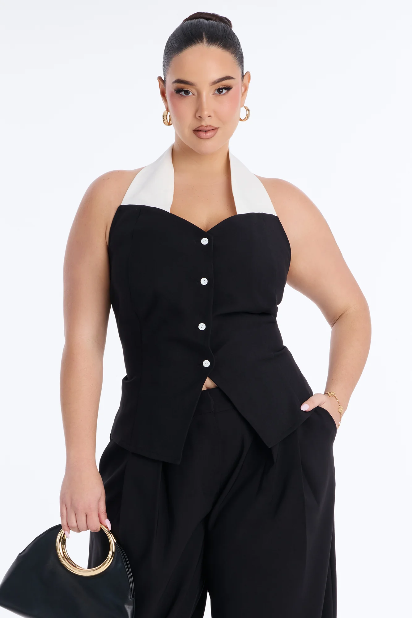 Tonight's Vibe Contrast Halter Top - Black/combo - Image 5
