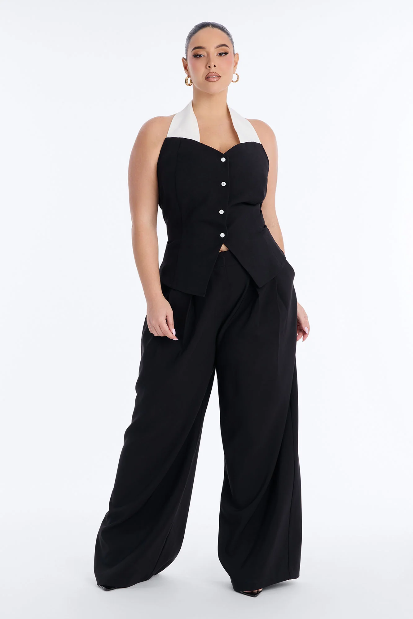 Tonight's Vibe Contrast Halter Top - Black/combo - Image 6