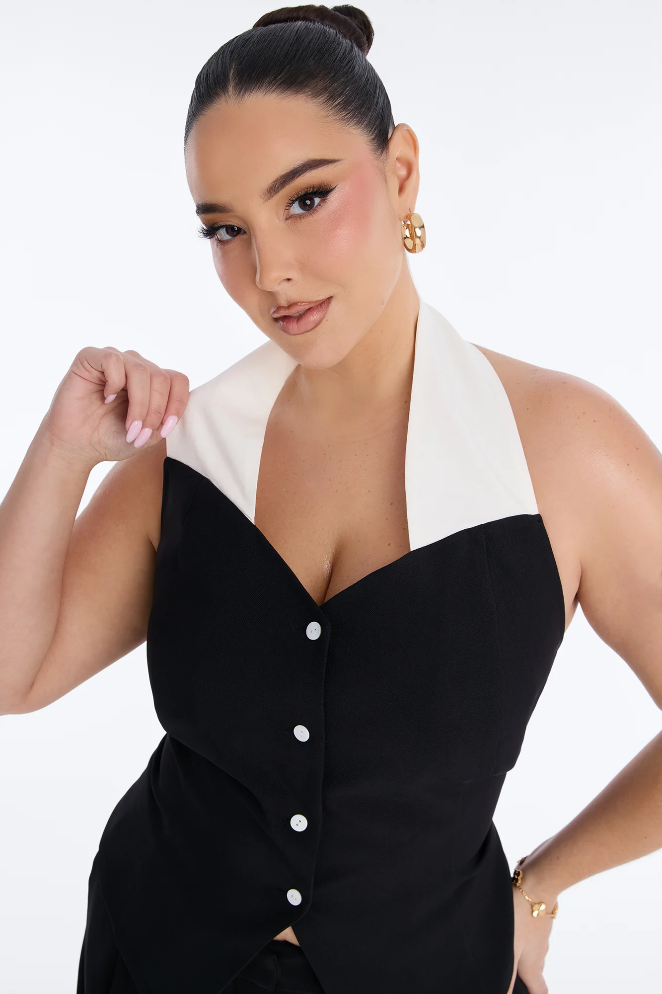 Tonight's Vibe Contrast Halter Top - Black/combo - Image 7