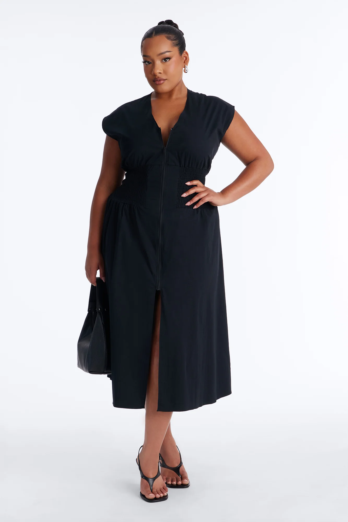 Too Busy Cinched Waist Midi Dress - Black - Image 4