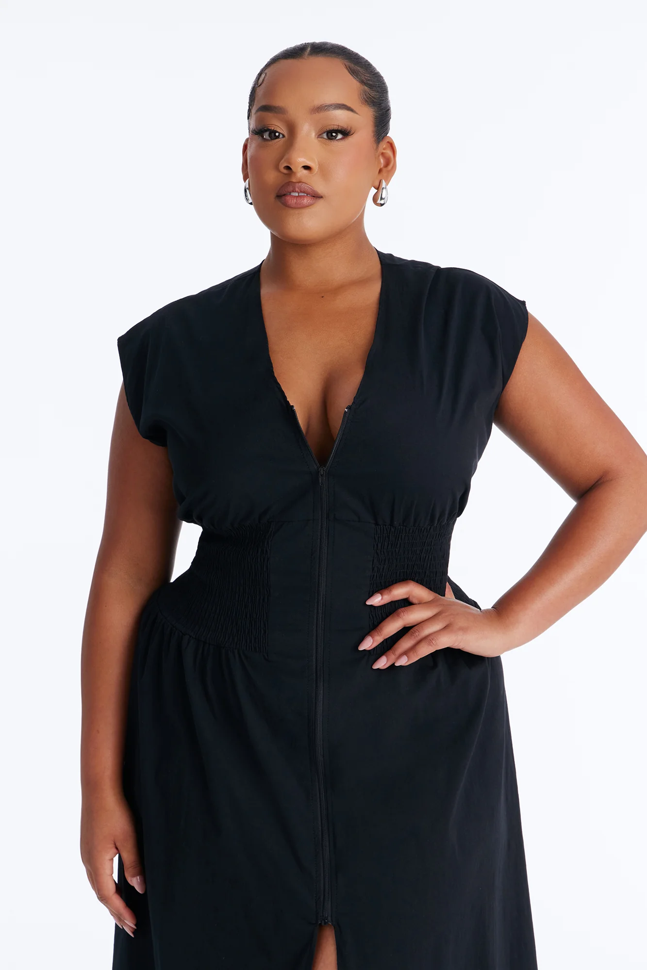 Too Busy Cinched Waist Midi Dress - Black - Image 5