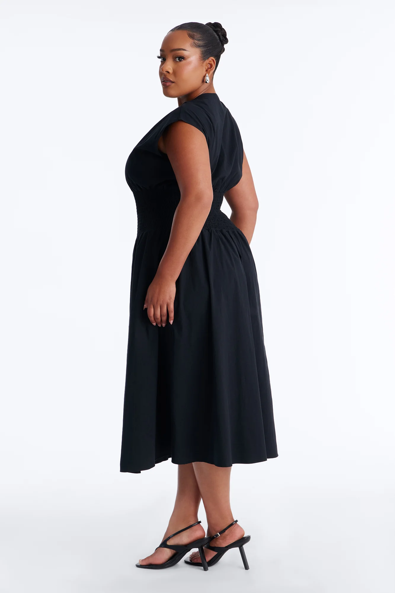 Too Busy Cinched Waist Midi Dress - Black - Image 7