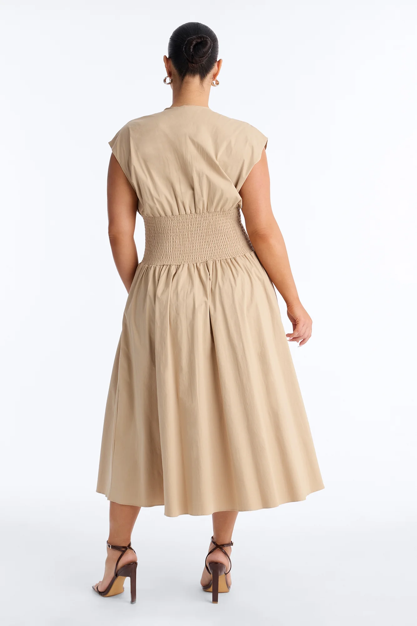 Too Busy Cinched Waist Midi Dress - Taupe - Image 7