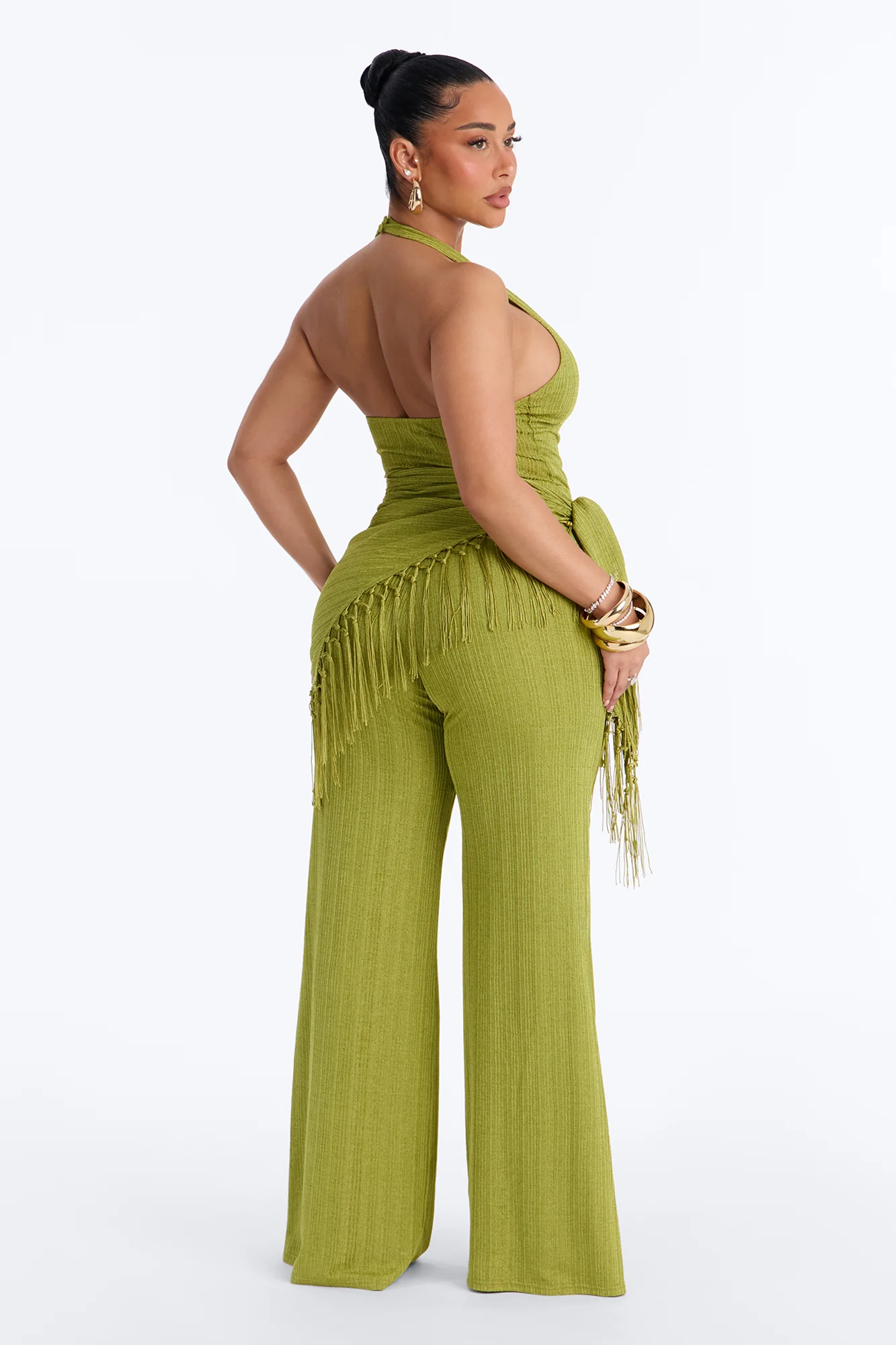 Too Chic Jumpsuit And Waist Scarf Set - Chartreuse - Image 4