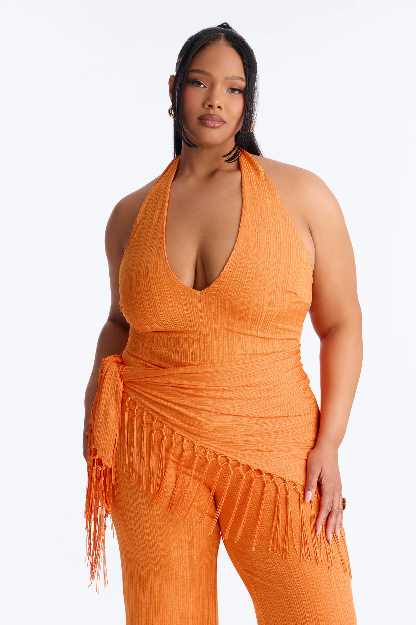 Too Chic Jumpsuit And Waist Scarf Set - Orange - Image 6