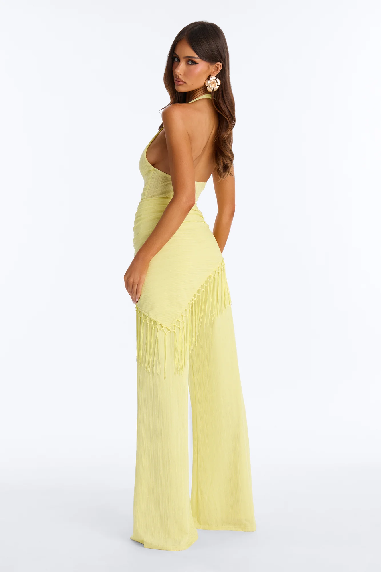 Too Chic Jumpsuit And Waist Scarf Set - Yellow - Image 4