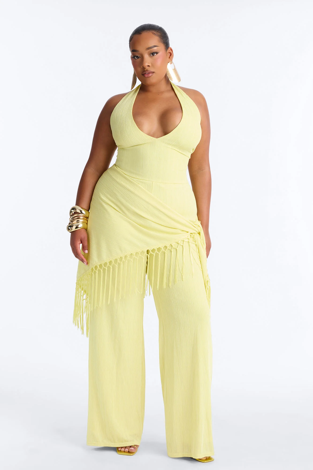 Too Chic Jumpsuit And Waist Scarf Set - Yellow - Image 5