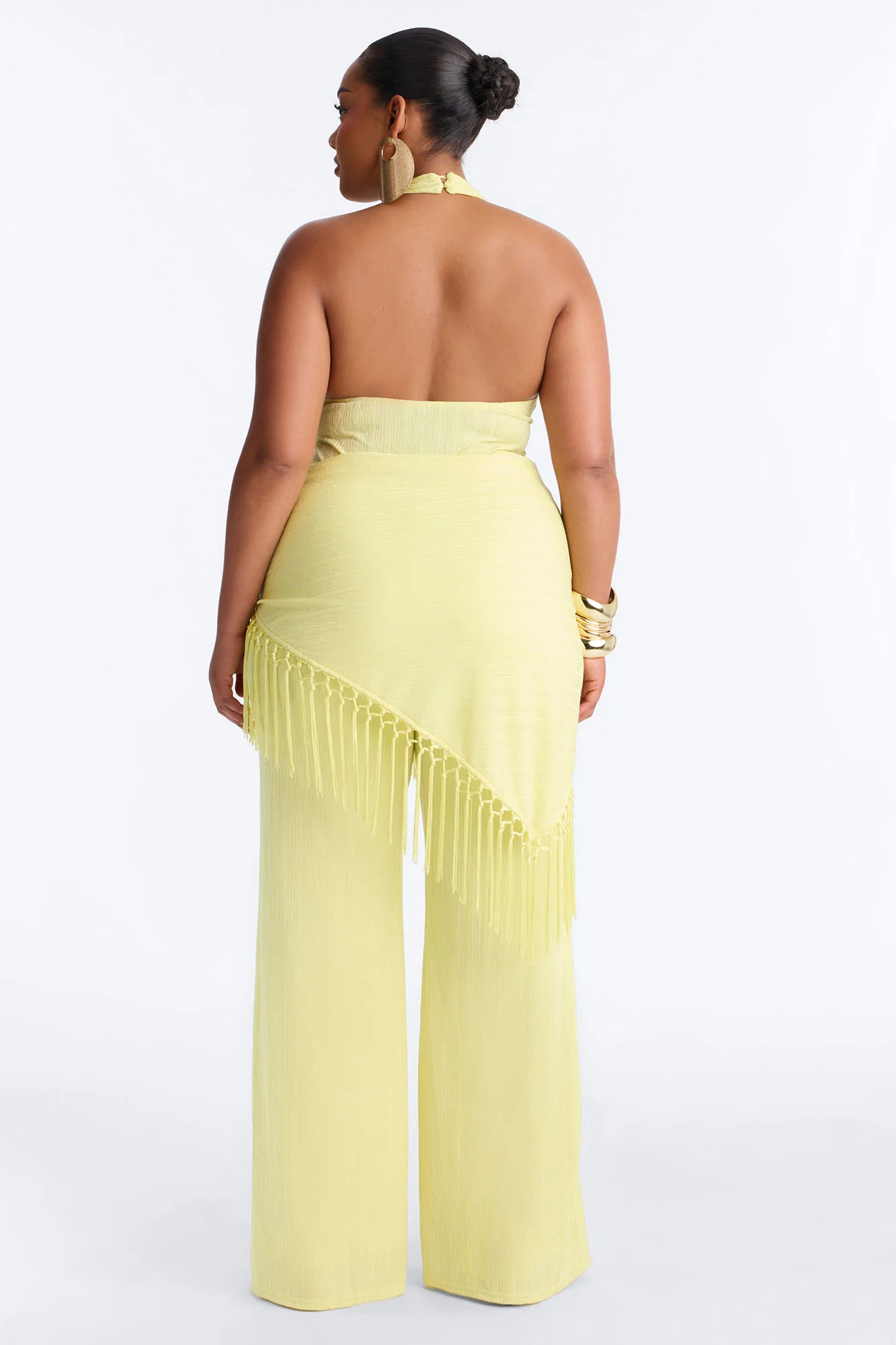 Too Chic Jumpsuit And Waist Scarf Set - Yellow - Image 8