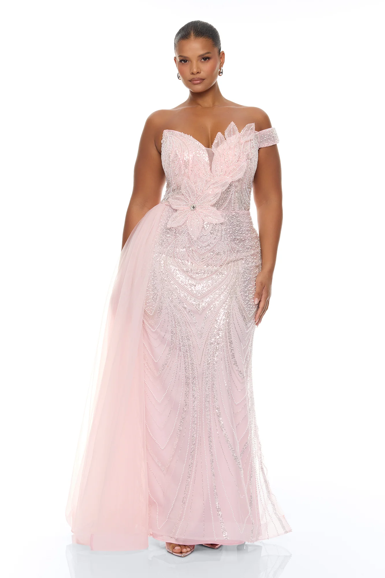 Too Glamorous Draped Embellished Gown - Light Pink - Image 5