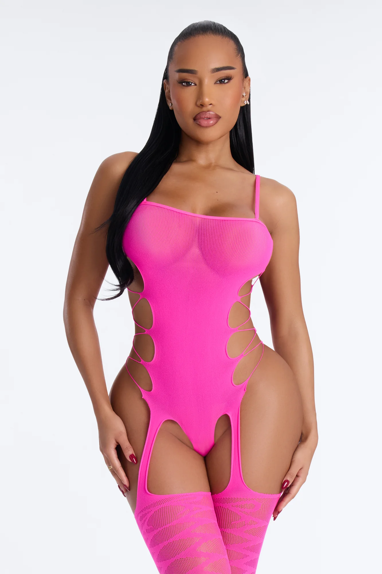 Too Much For Me Seamless Cutout Bodystocking - Hot Pink - Image 2