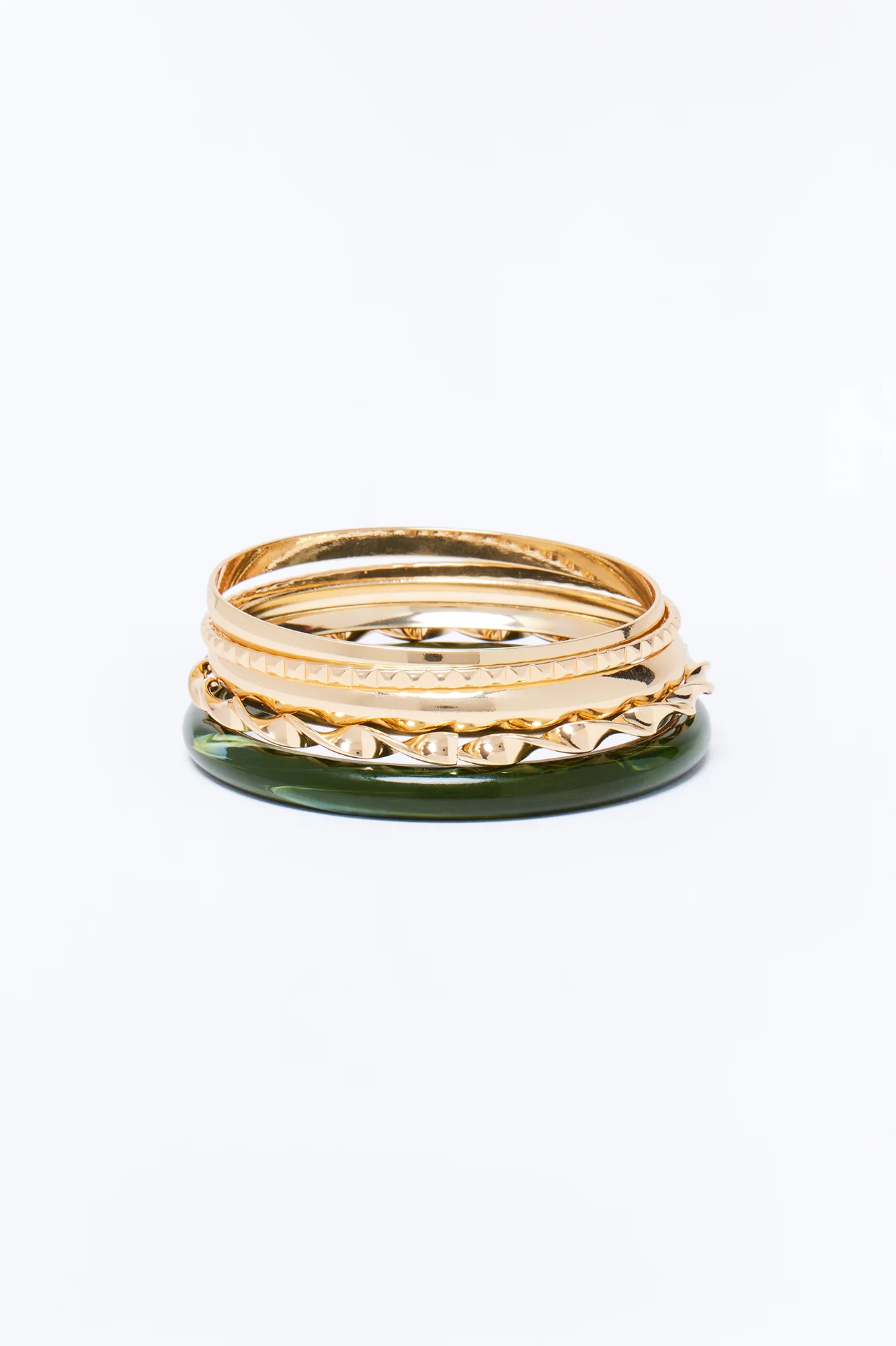 Too Much Hardware 5 Piece Bangle Set - Gold/Green - Image 3
