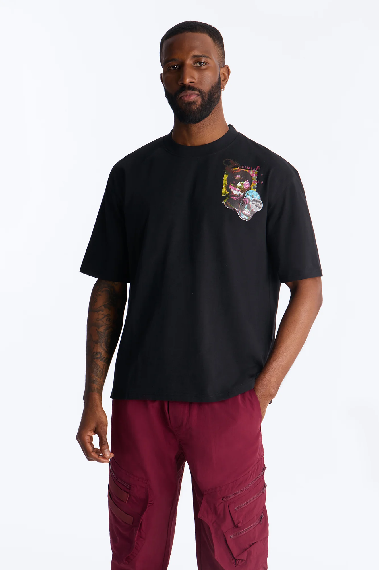 Too Real Embroidery Short Sleeve Tee - Black - Image 3