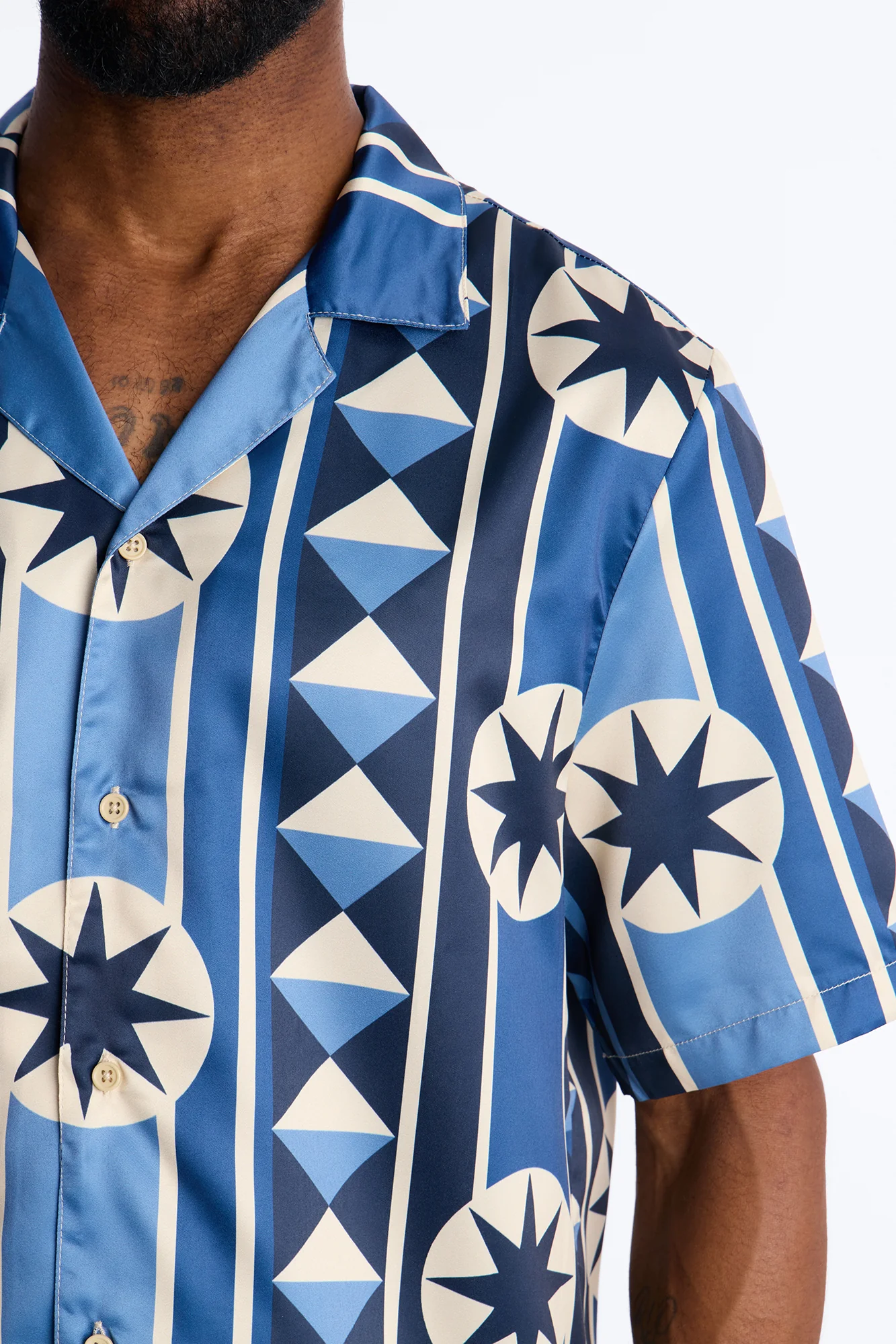 Toscana Geo Cuban Collar Shirt - Blue - Image 3