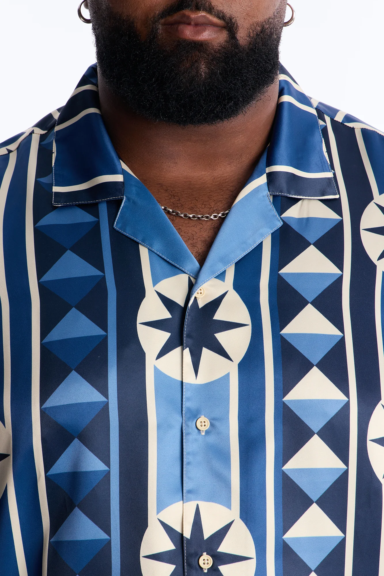 Toscana Geo Cuban Collar Shirt - Blue - Image 7