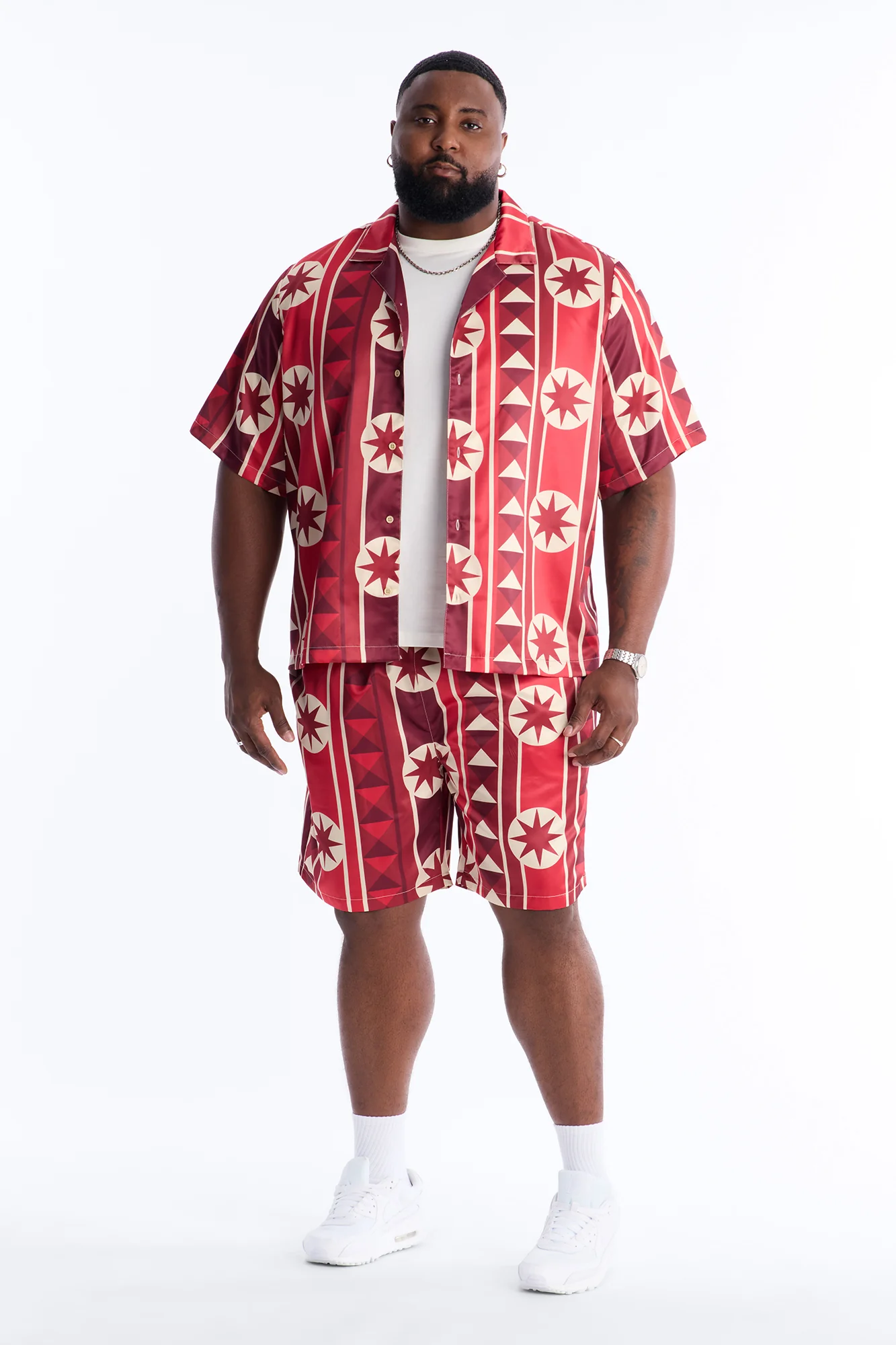 Toscana Geo Cuban Collar Shirt - Red - Image 6
