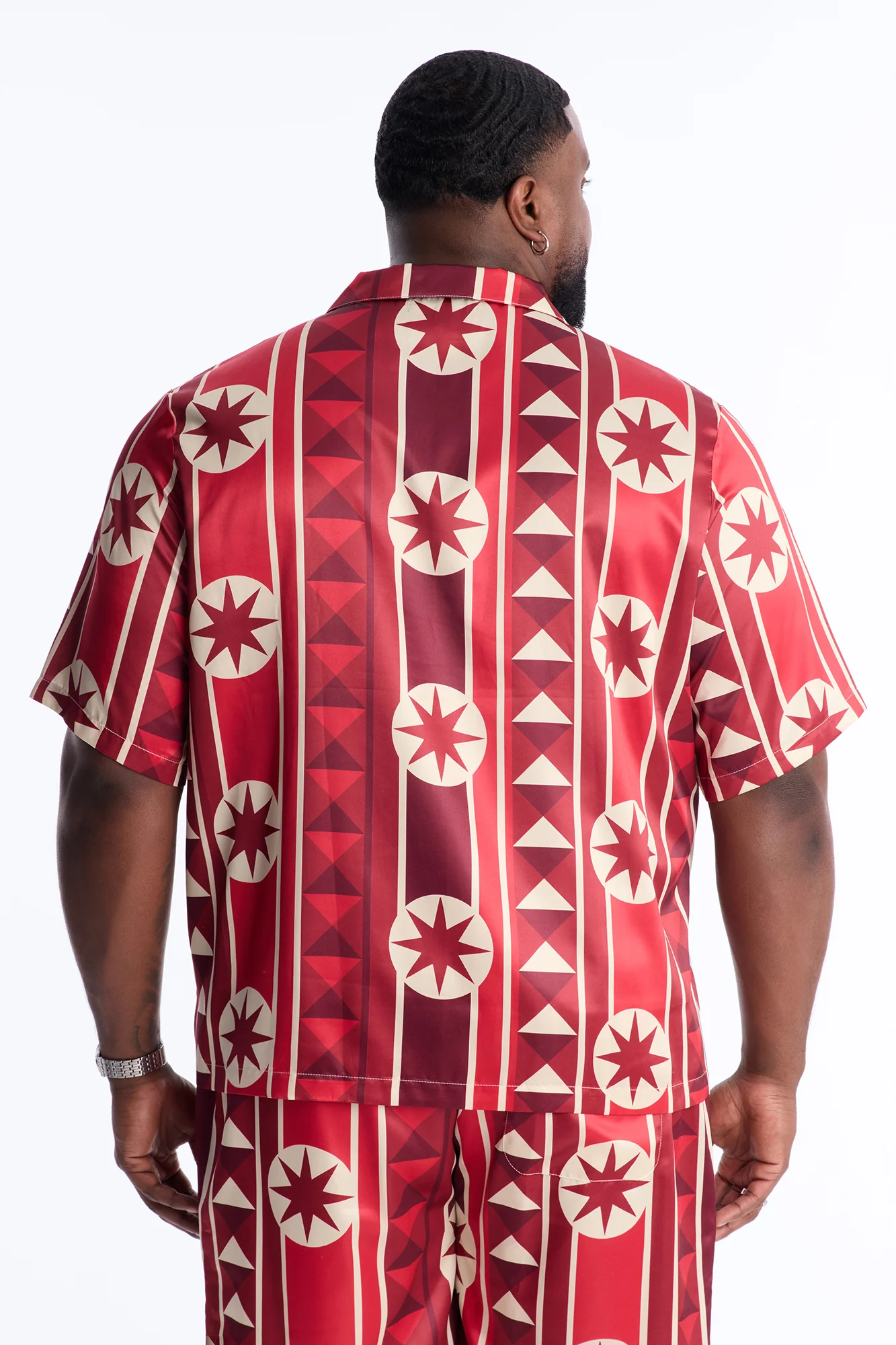 Toscana Geo Cuban Collar Shirt - Red - Image 8