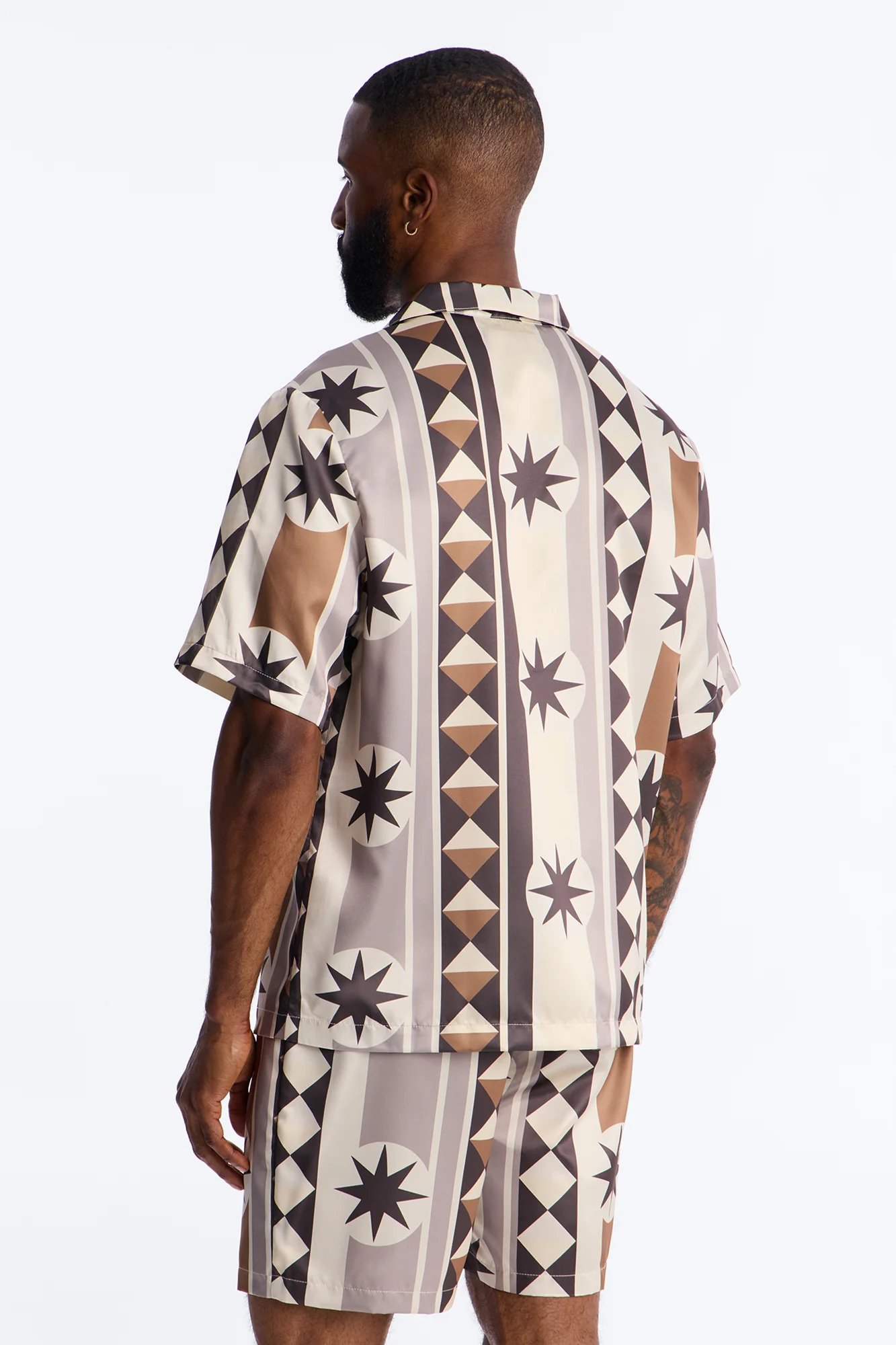 Toscana Geo Cuban Collar Shirt - Tan - Image 4