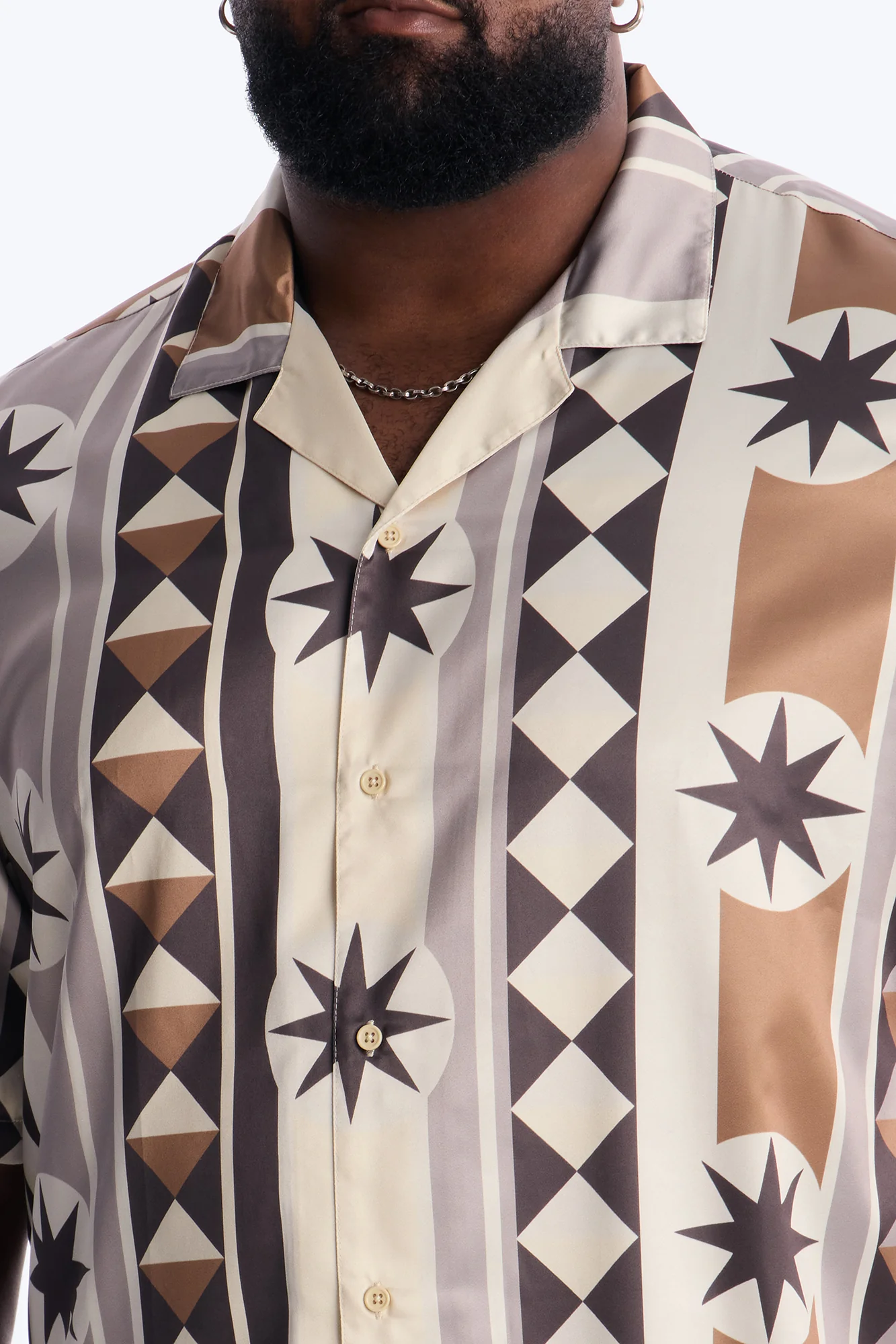 Toscana Geo Cuban Collar Shirt - Tan - Image 7