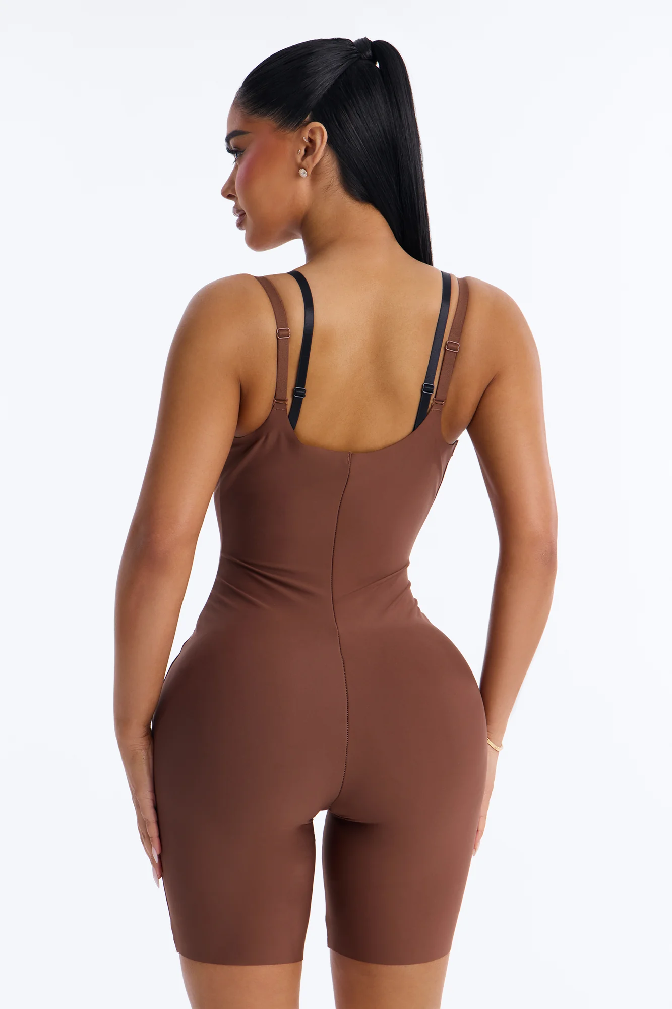 Total Control Core Sculpted Open Bust Mid Thigh Bodysuit - Mocha - Image 3