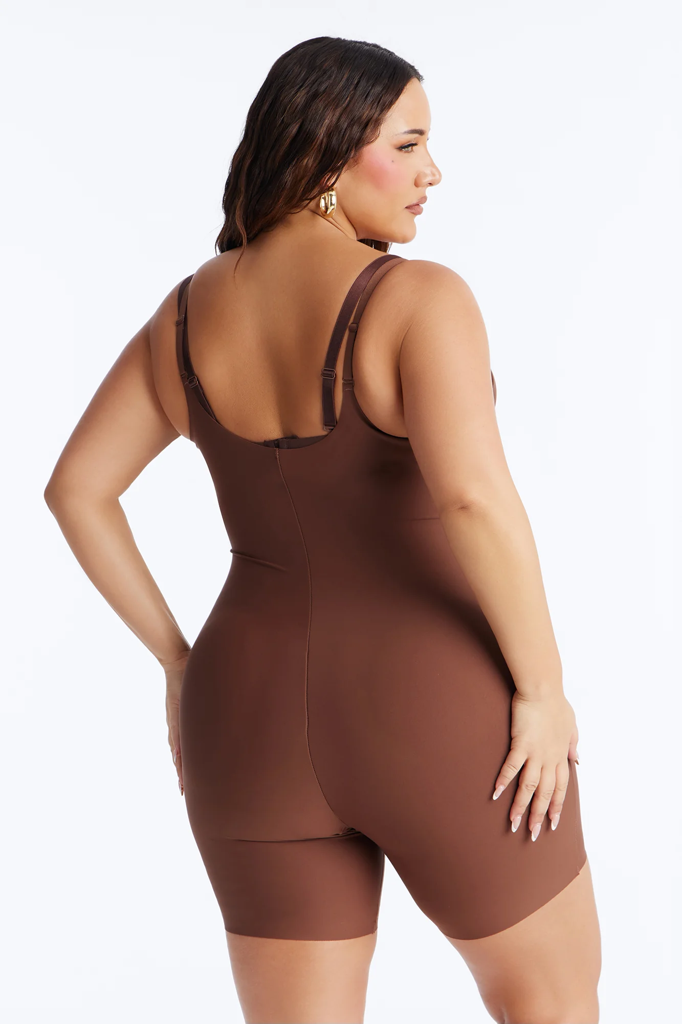 Total Control Core Sculpted Open Bust Mid Thigh Bodysuit - Mocha - Image 5