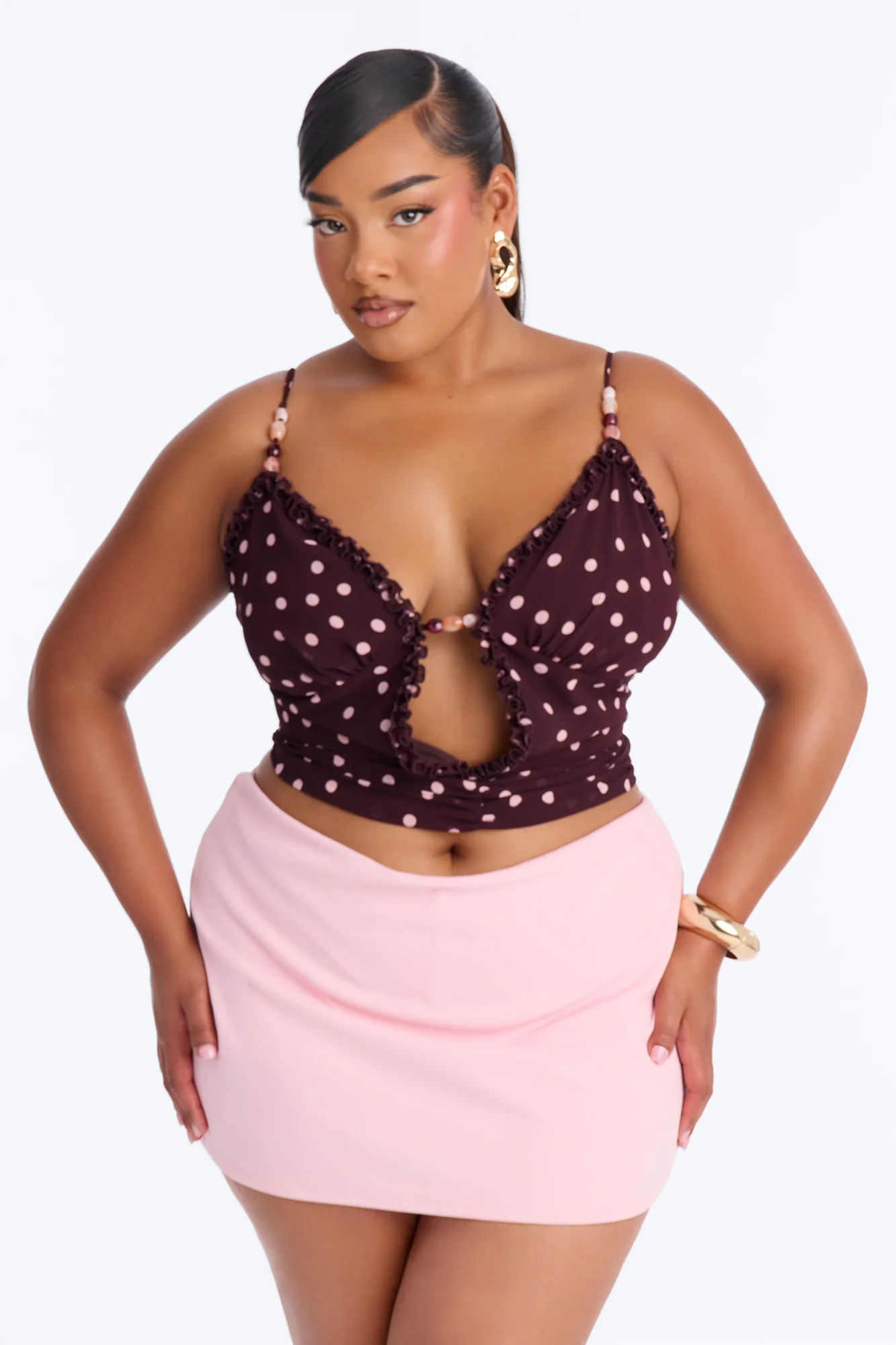 Touch Of Summer Polka Dot Chiffon Top - Brown/combo - Image 5