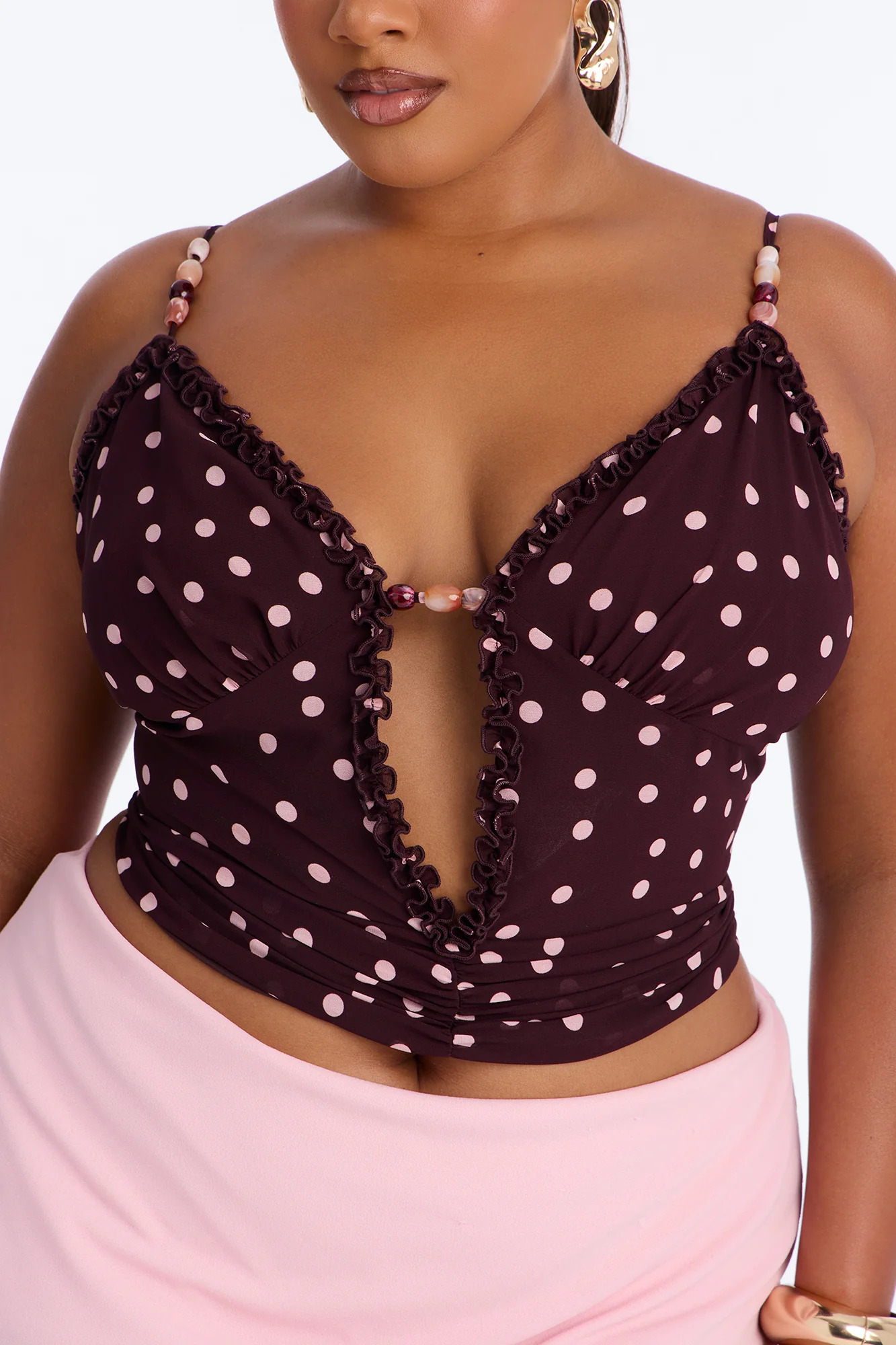 Touch Of Summer Polka Dot Chiffon Top - Brown/combo - Image 7