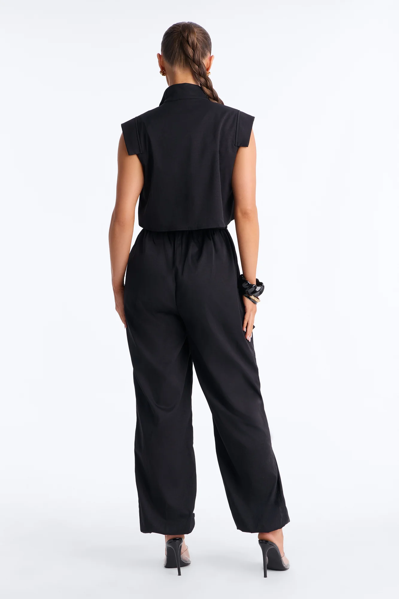Tracy Belted Cargo Jogger Jumpsuit - Black - Image 4