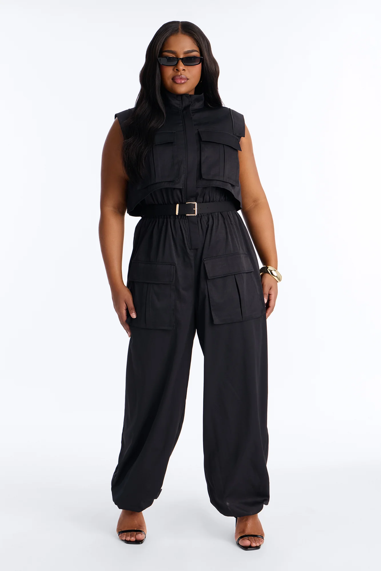 Tracy Belted Cargo Jogger Jumpsuit - Black - Image 5