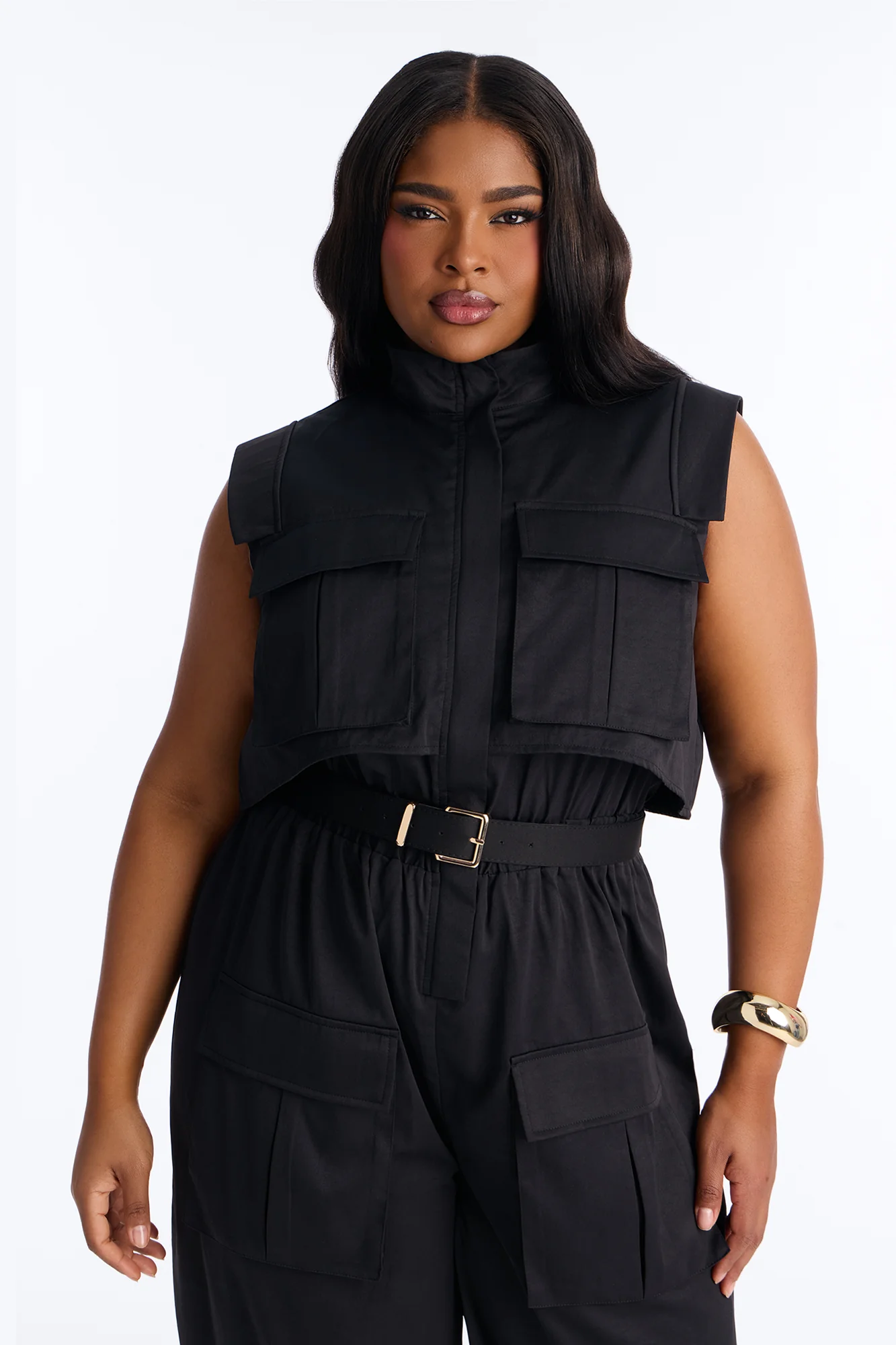 Tracy Belted Cargo Jogger Jumpsuit - Black - Image 6