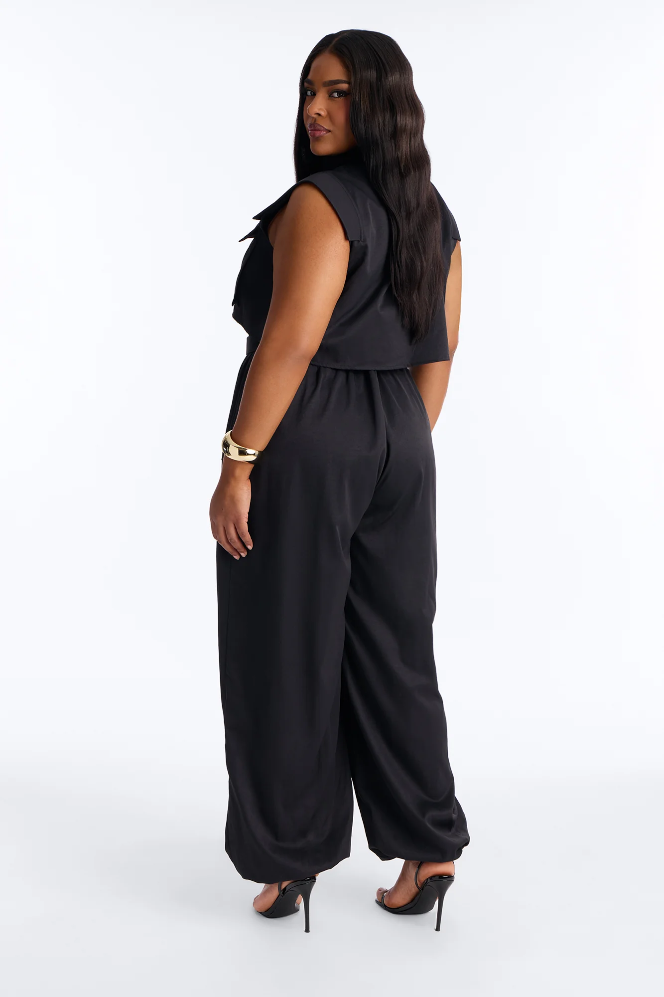 Tracy Belted Cargo Jogger Jumpsuit - Black - Image 7